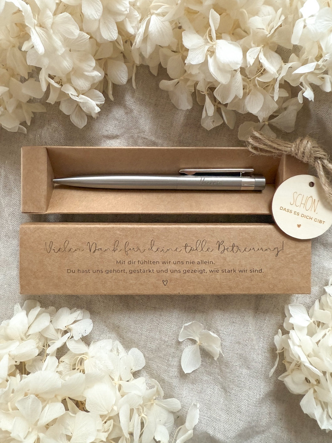 Personalisierter Kugelschreiber aus Edelstahl für Hebamme mit Gravur & Geschenkbox | Vielen Dank für
