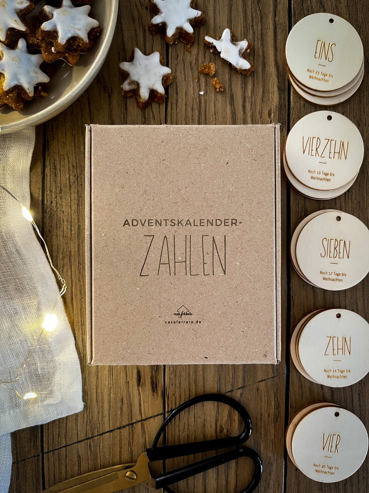 Adventskalenderzahlen | 24 Holzanhänger im minimalistischen Design