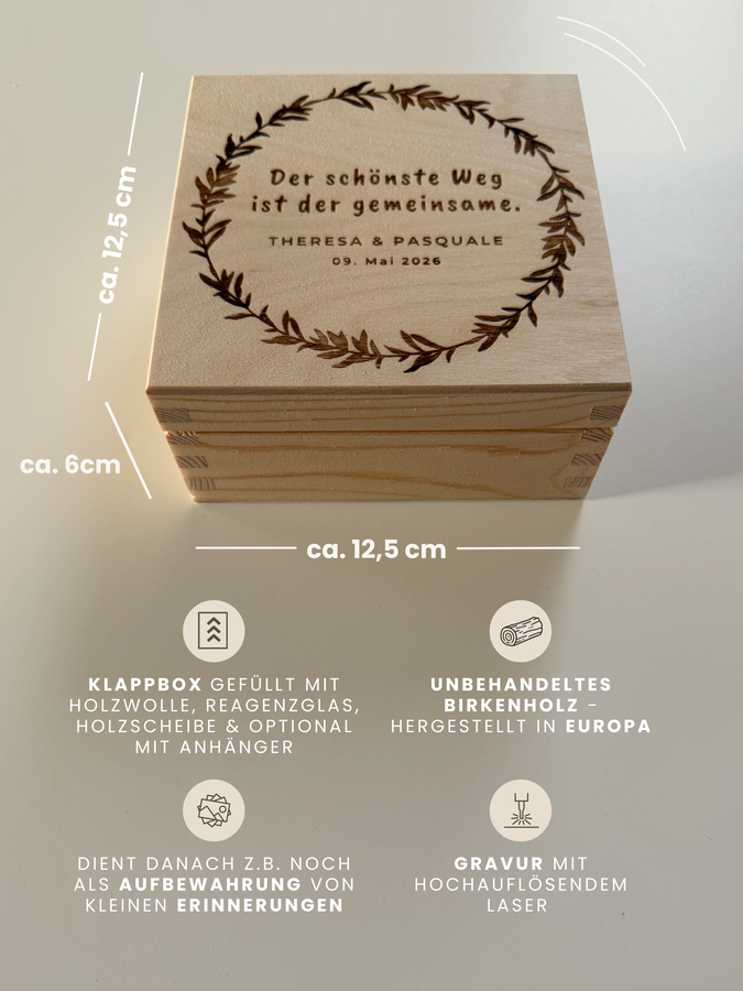 Personalisiertes Geldgeschenk aus Holz zur Hochzeit | Blumenkranz