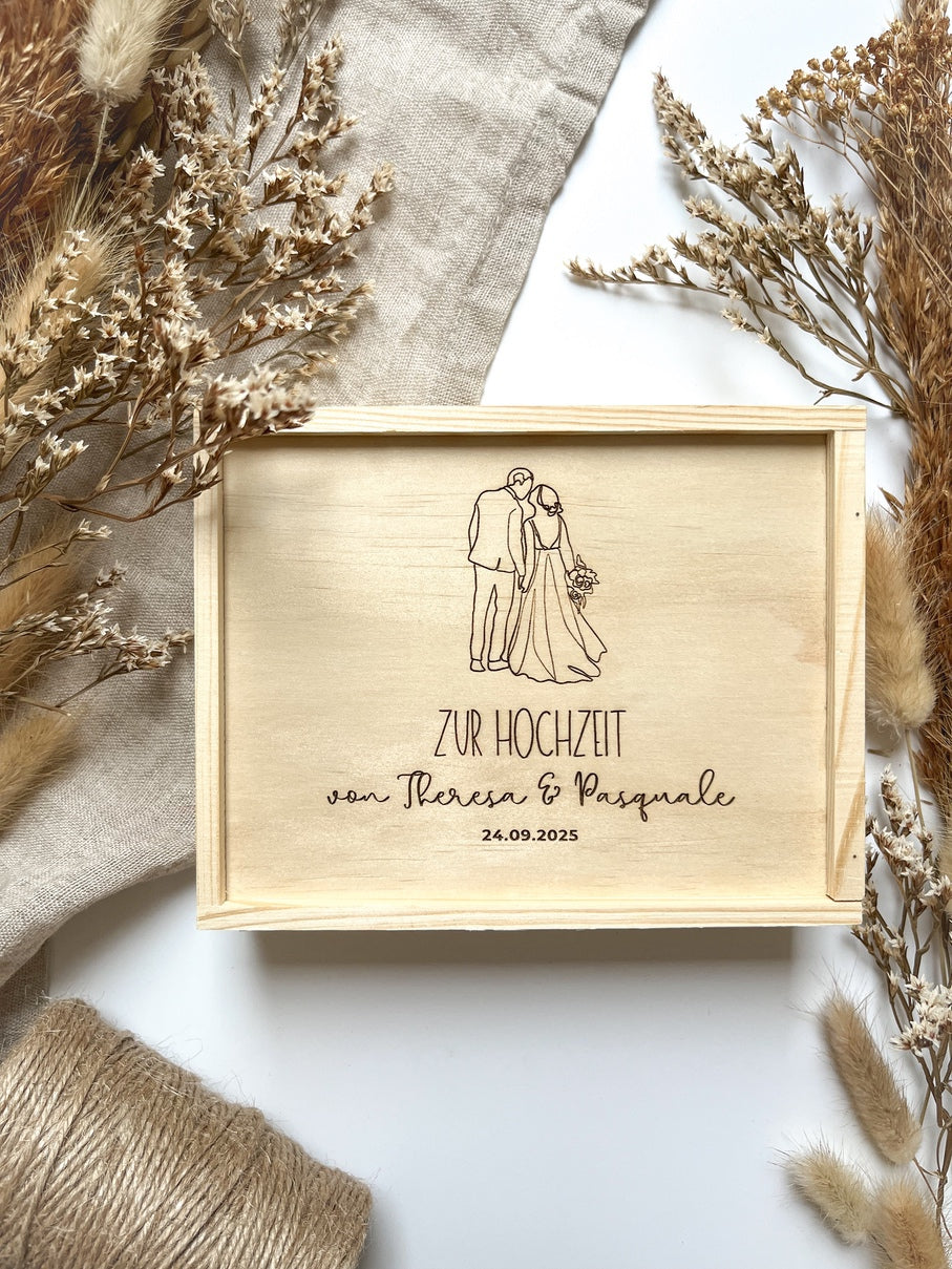 Personalisiertes Geldgeschenk aus Holz zur Hochzeit | Hochzeitspaar Kuss