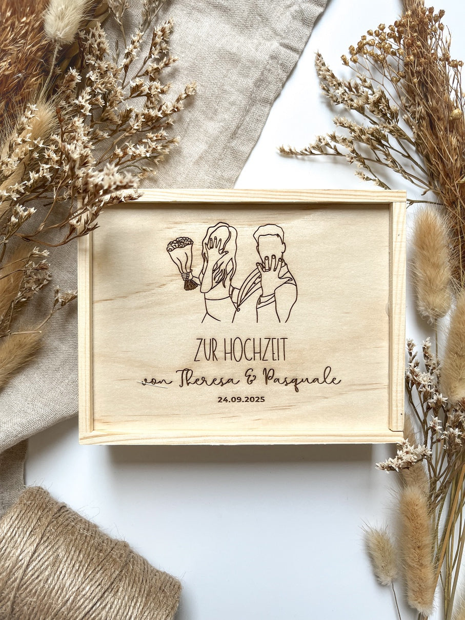 Personalisiertes Geldgeschenk aus Holz zur Hochzeit | Paar mit Ring