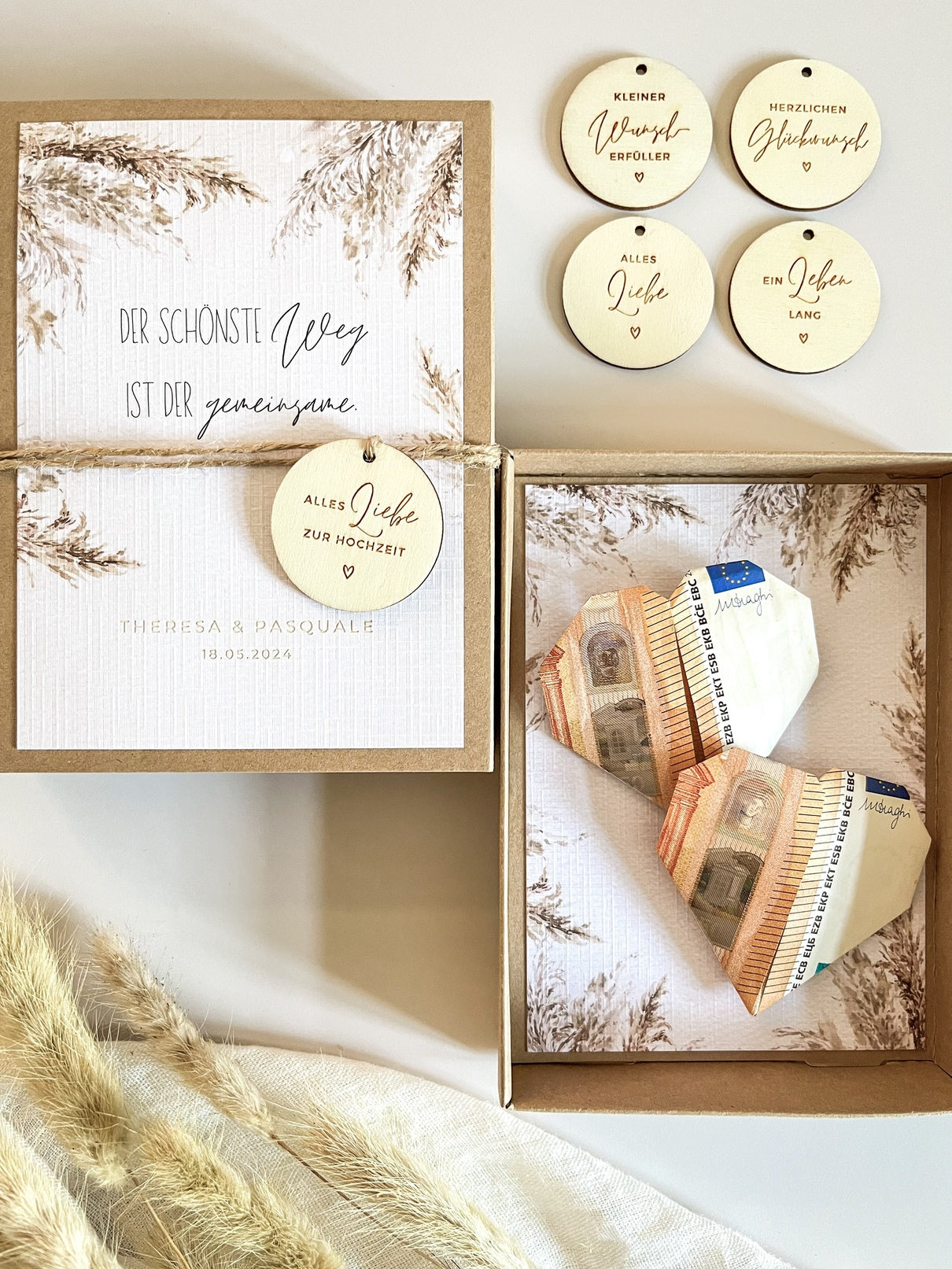 Personalisiertes Geldgeschenk zur Hochzeit | Pampasgras-Motiv
