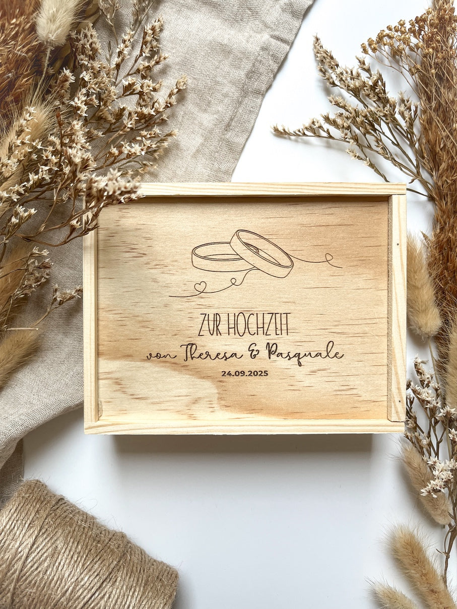 Personalisiertes Geldgeschenk aus Holz zur Hochzeit | Ringe