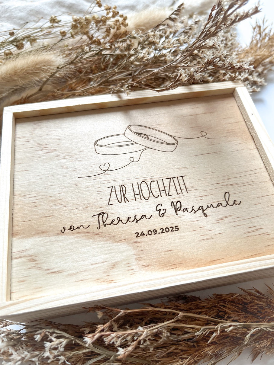 Personalisiertes Geldgeschenk aus Holz zur Hochzeit | Ringe