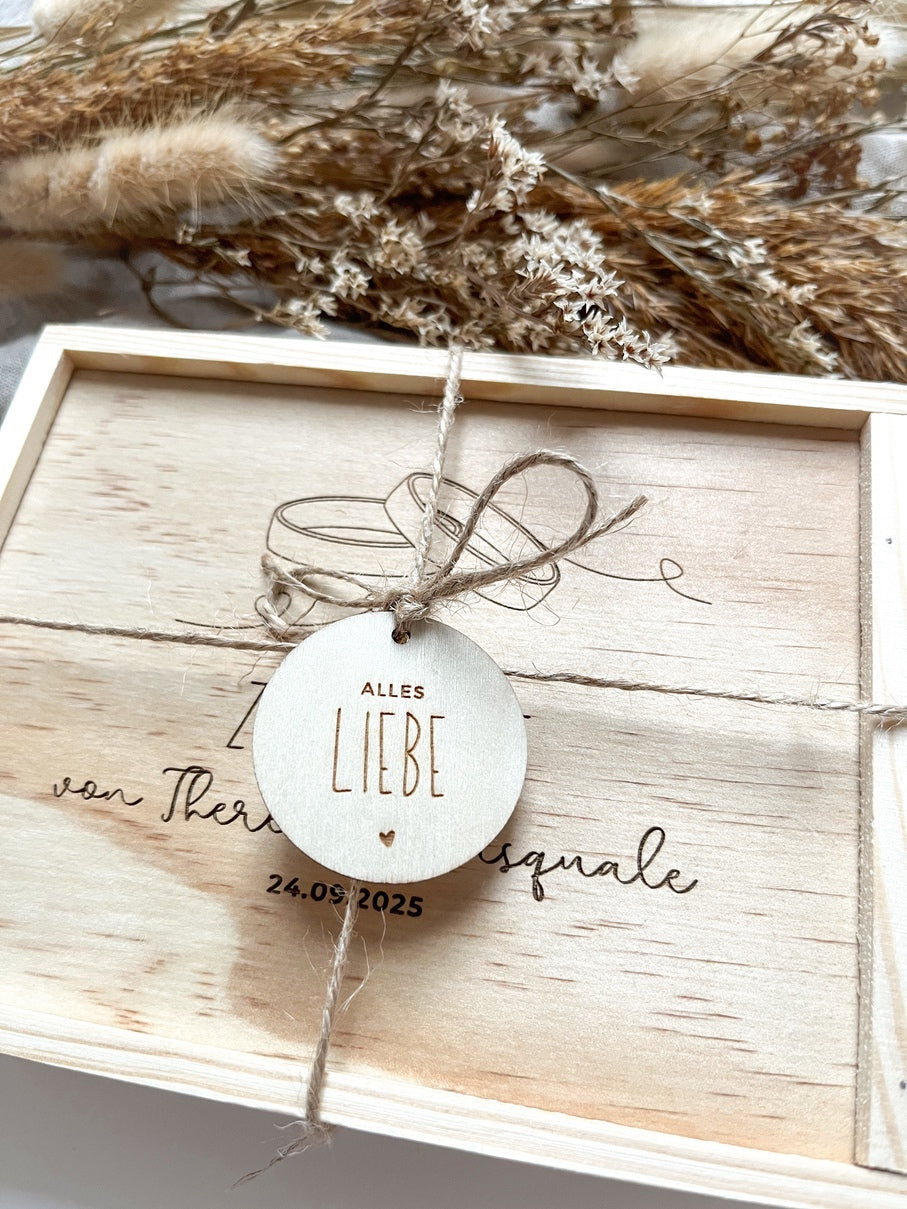 Personalisiertes Geldgeschenk aus Holz zur Hochzeit | Ringe