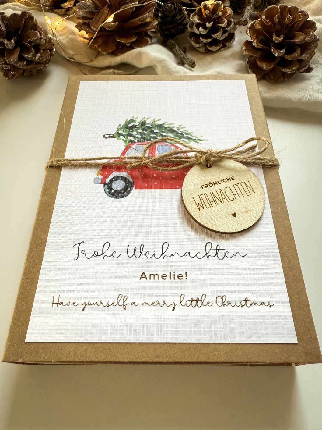 Personalisiertes Geldgeschenk zu Weihnachten | Auto mit Tanne