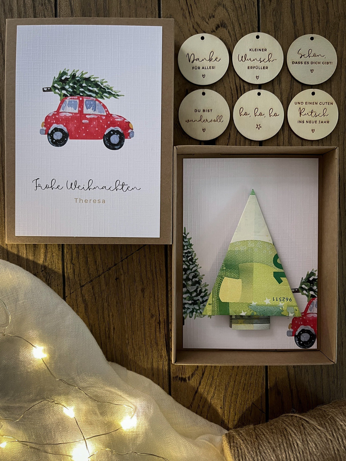 Personalisiertes Geldgeschenk zu Weihnachten | Auto mit Tanne