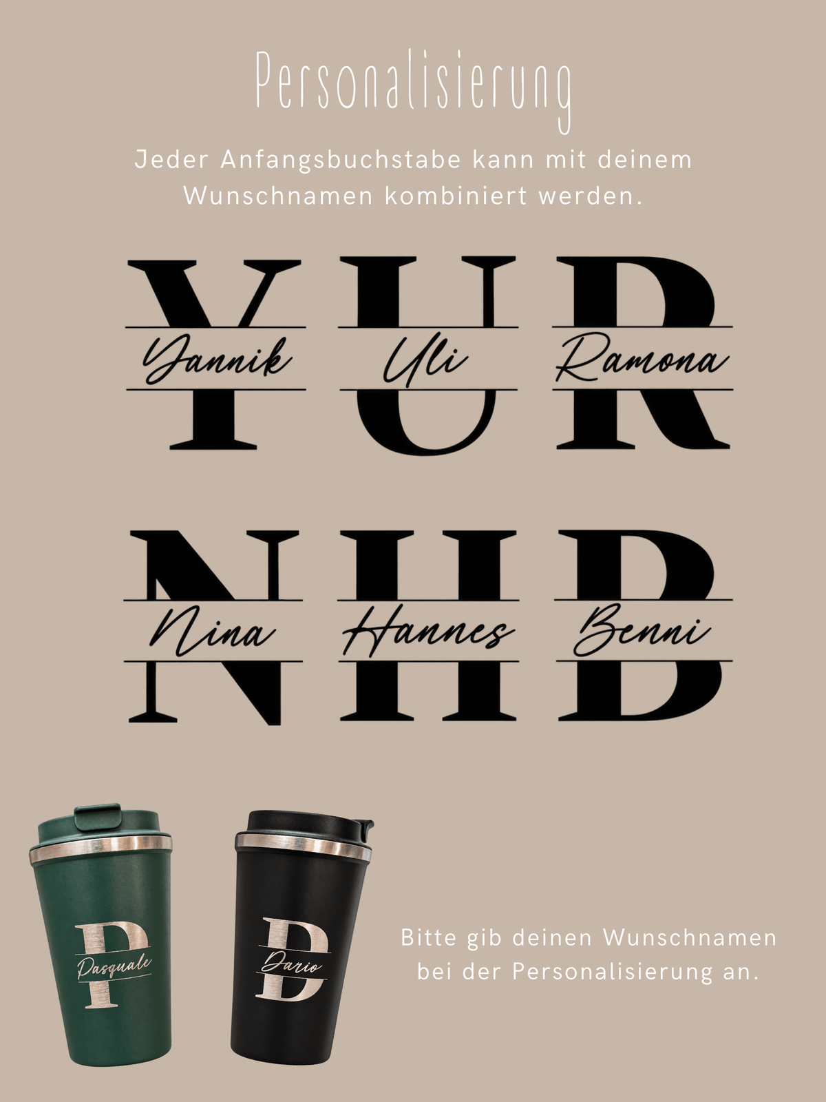 Personalisierter Thermobecher mit Namen | Initiale