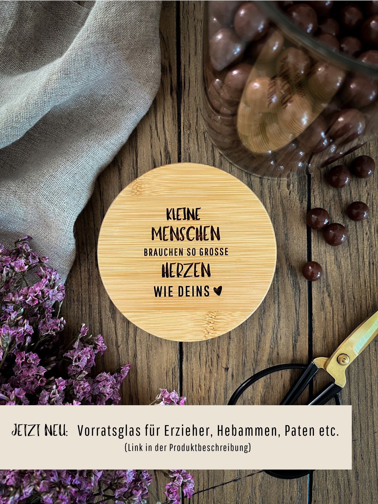 Vorratsglas mit Holzdeckel graviert | Erzieher/in mit Herz