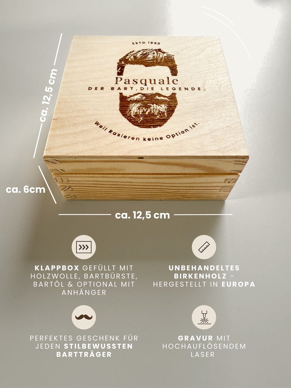 Personalisierte Bart Geschenkbox mit gravierter Bartbürste & Proraso Bartöl | Bartpflegeset