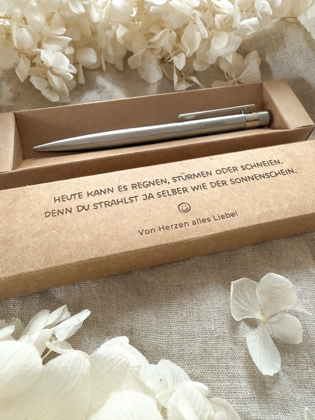 Personalisierter Kugelschreiber aus Edelstahl zum Geburtstag mit Geschenkbox | Heute kann es