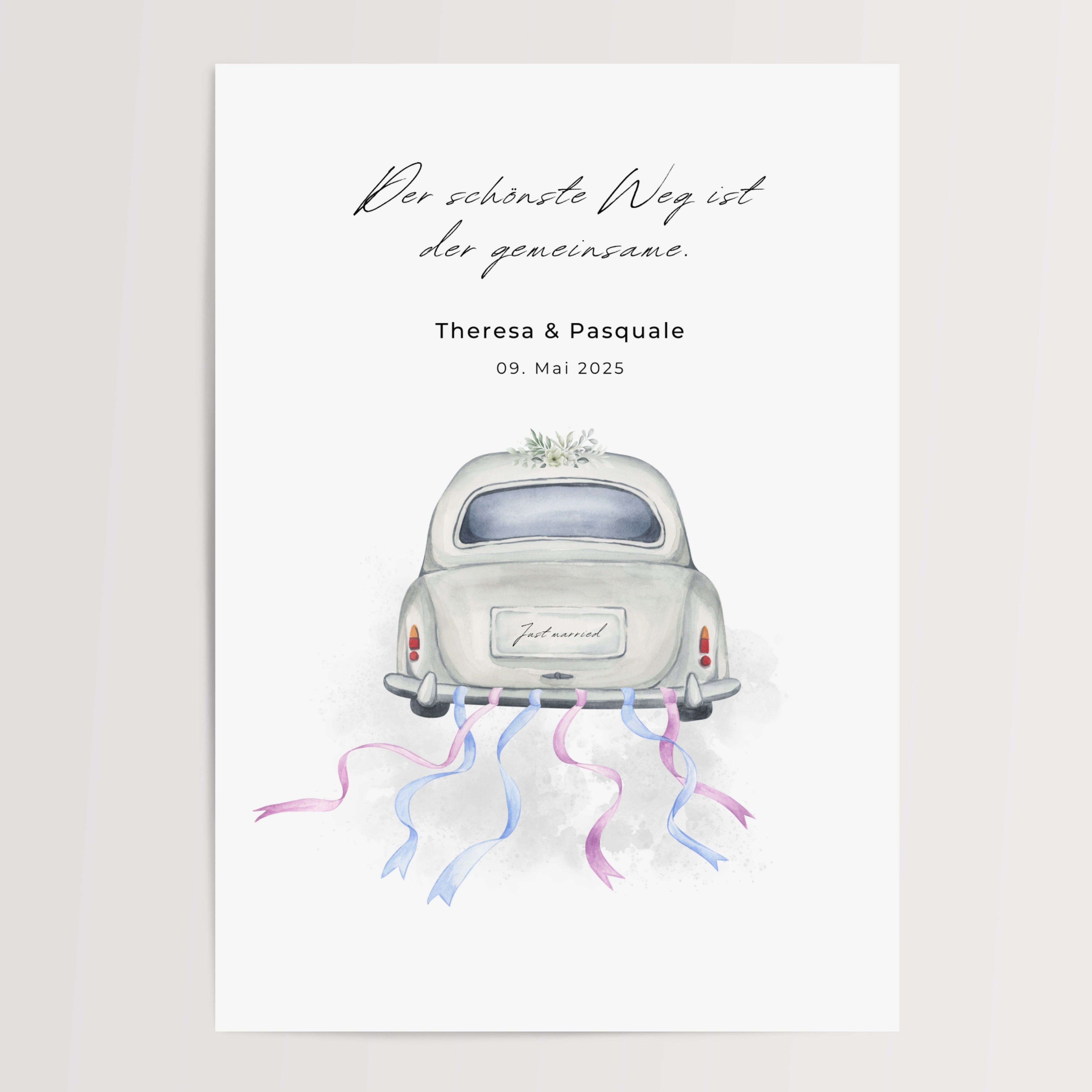 Personalisiertes Geldgeschenk zur Hochzeit mit Auto-Motiv, Druckvorlage zum selbst Ausdrucken für Geldscheine