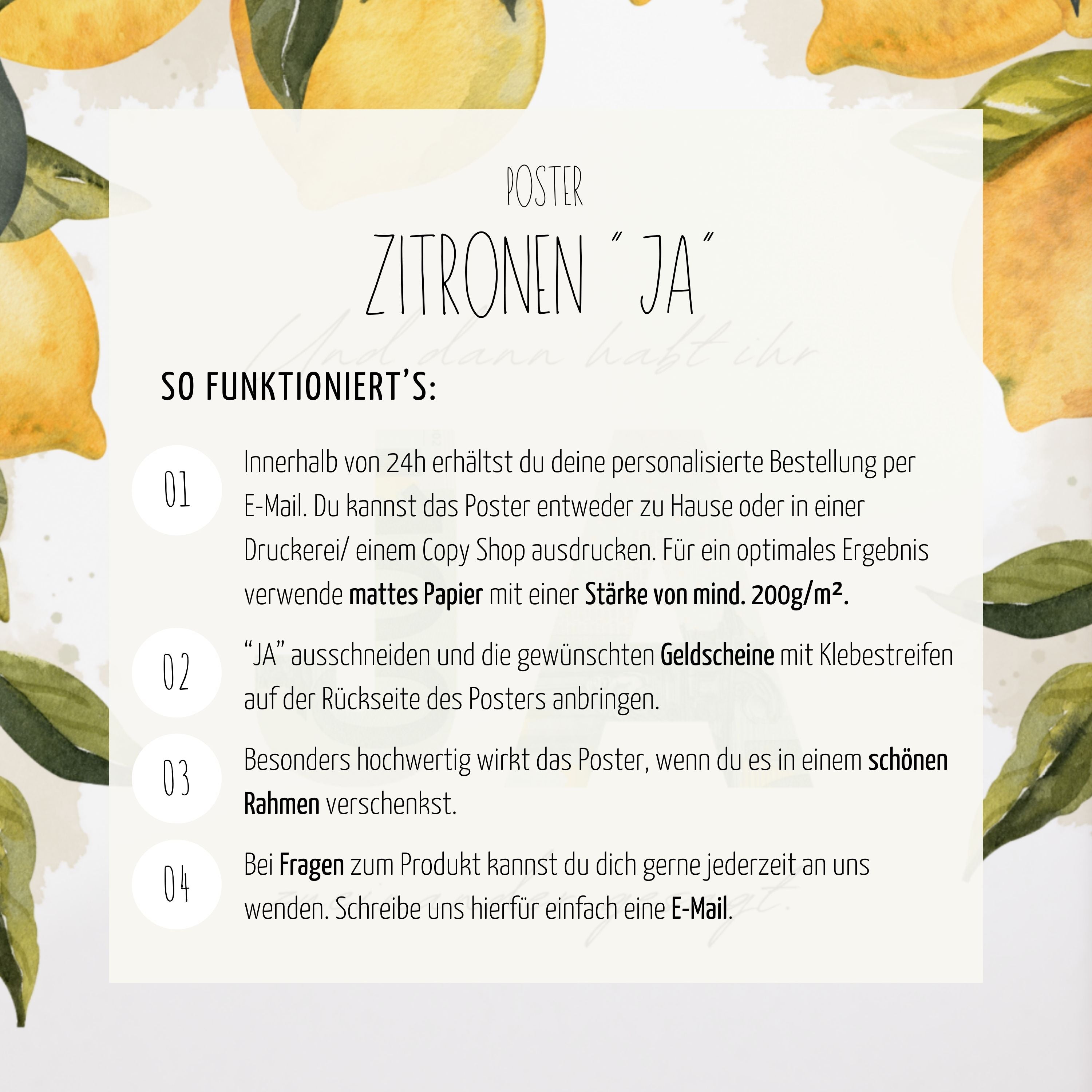 Personalisiertes Geldgeschenk zur Hochzeit "Zitrone" | Druckvorlage (digitaler Download)