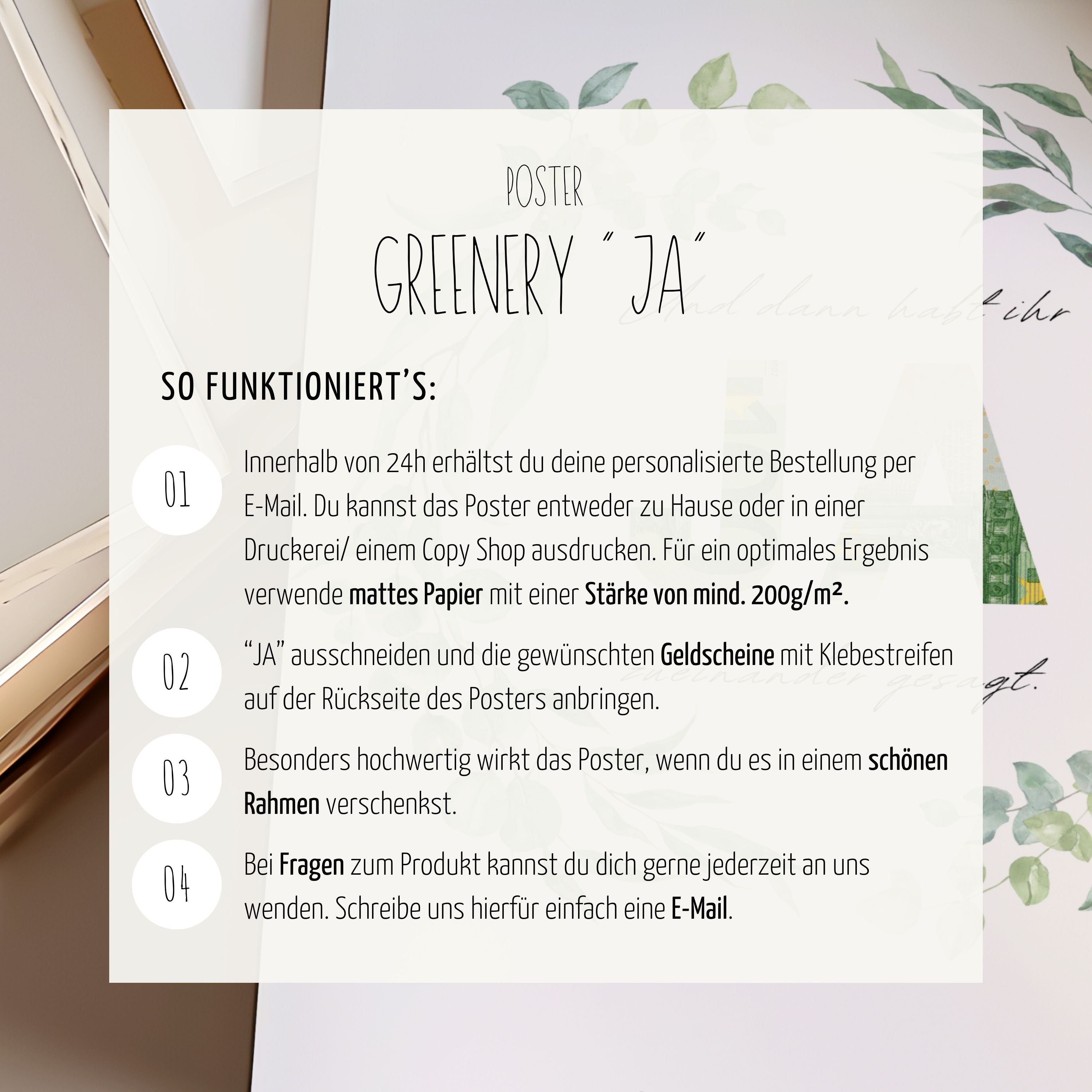 Personalisiertes Geldgeschenk zur Hochzeit "Greenery JA" | Druckvorlage (digitaler Download)