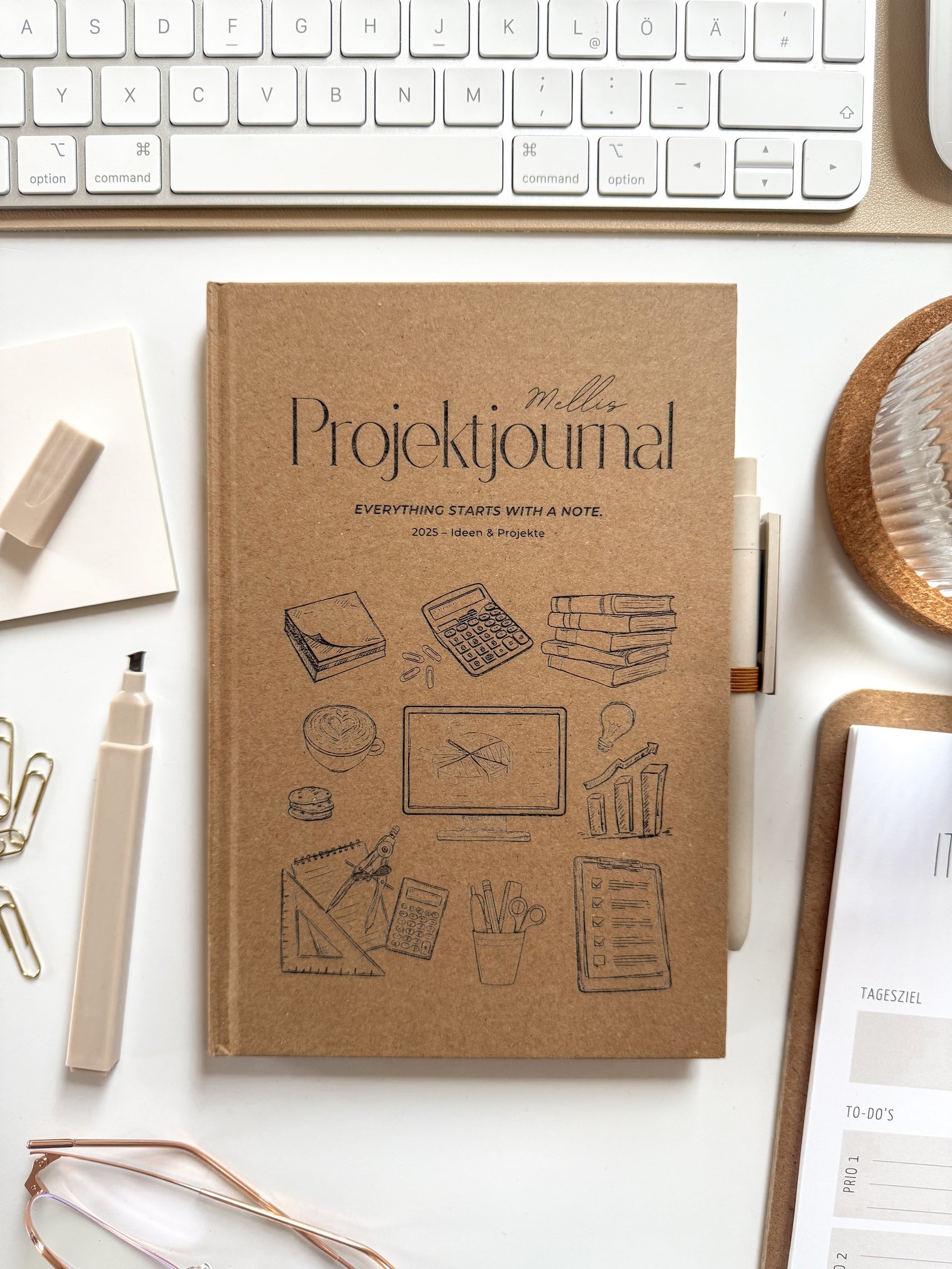 Personalisiertes Projektjournal | Notizbuch (A5) mit Gravur und Stift | Büro-Motive