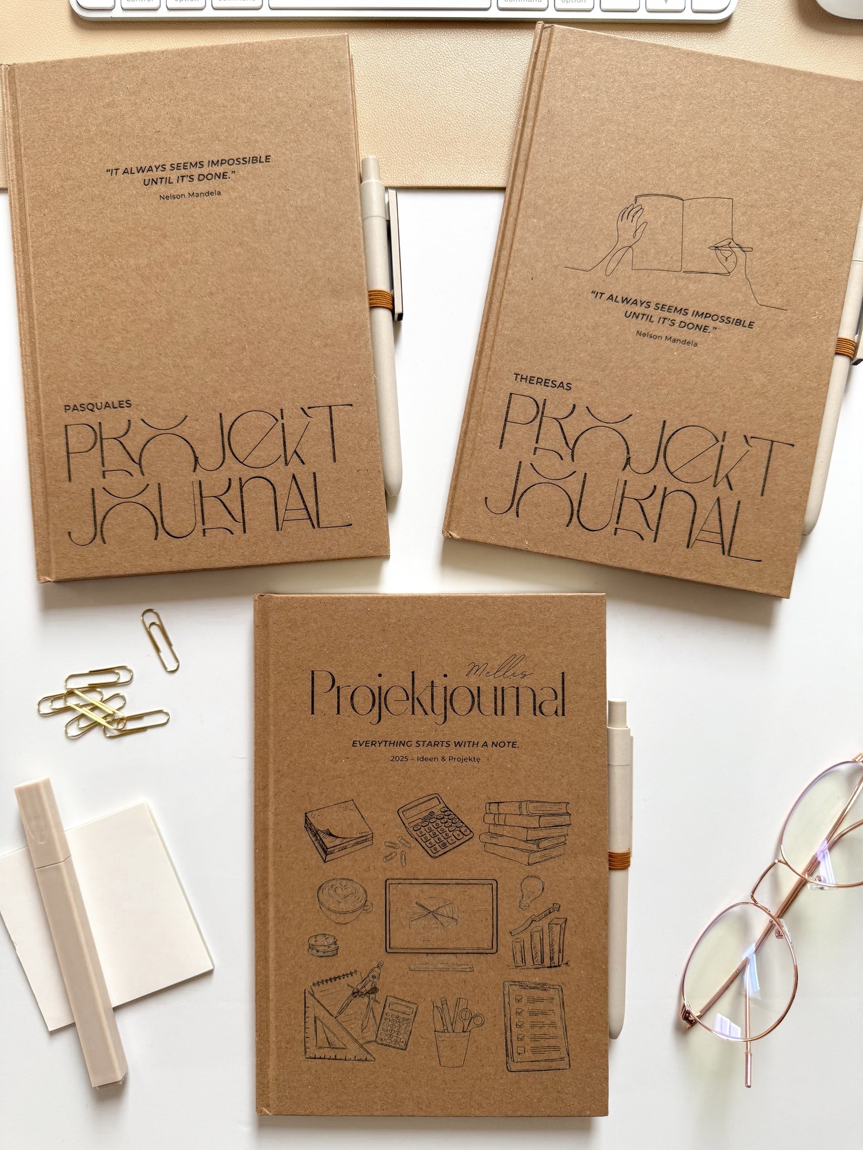 Personalisiertes Projektjournal | Notizbuch (A5) mit Gravur und Stift | Büro-Motive