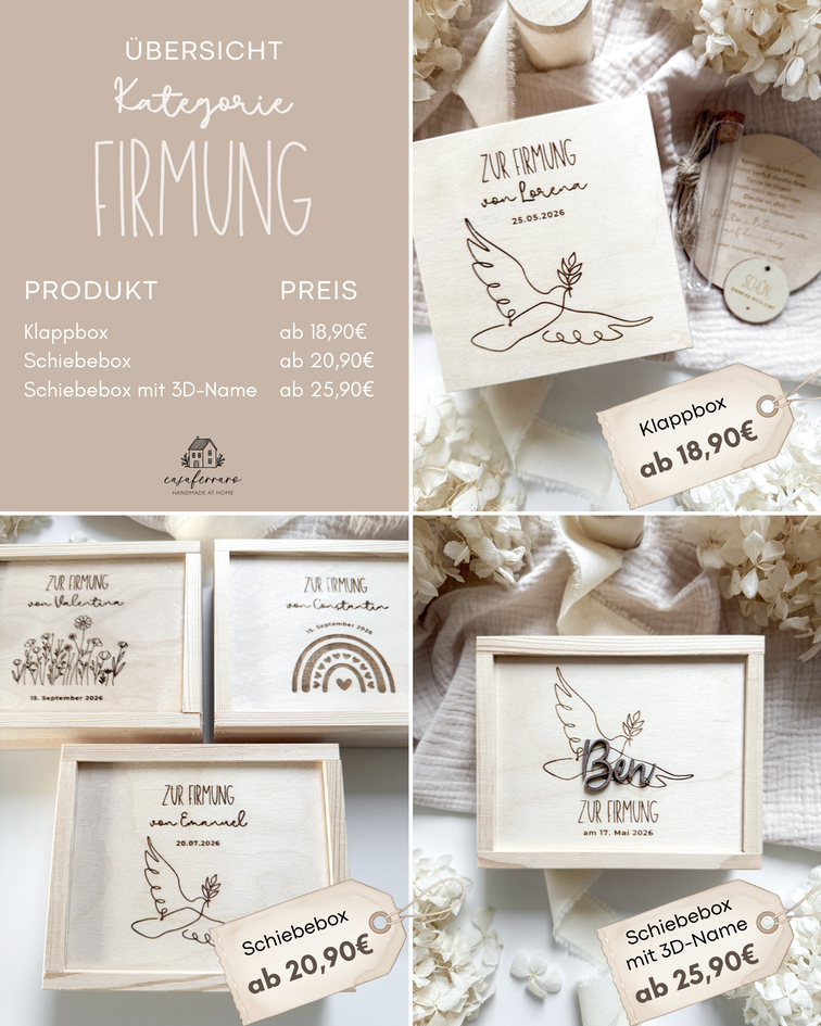 Personalisiertes Geldgeschenk aus Holz zur Firmung | Taube mit 3D-Schriftzug