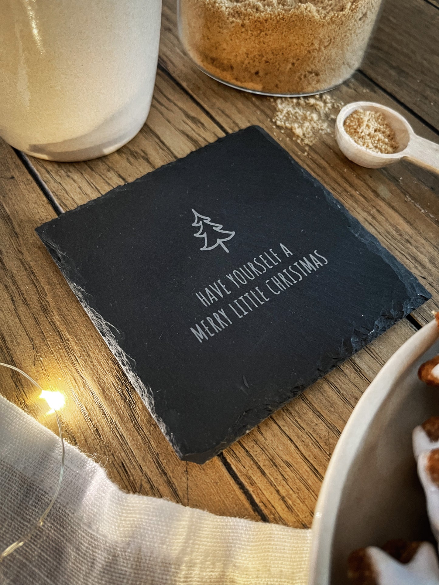 Schiefer-Untersetzer | Weihnachten minimalistisch 4er-Set
