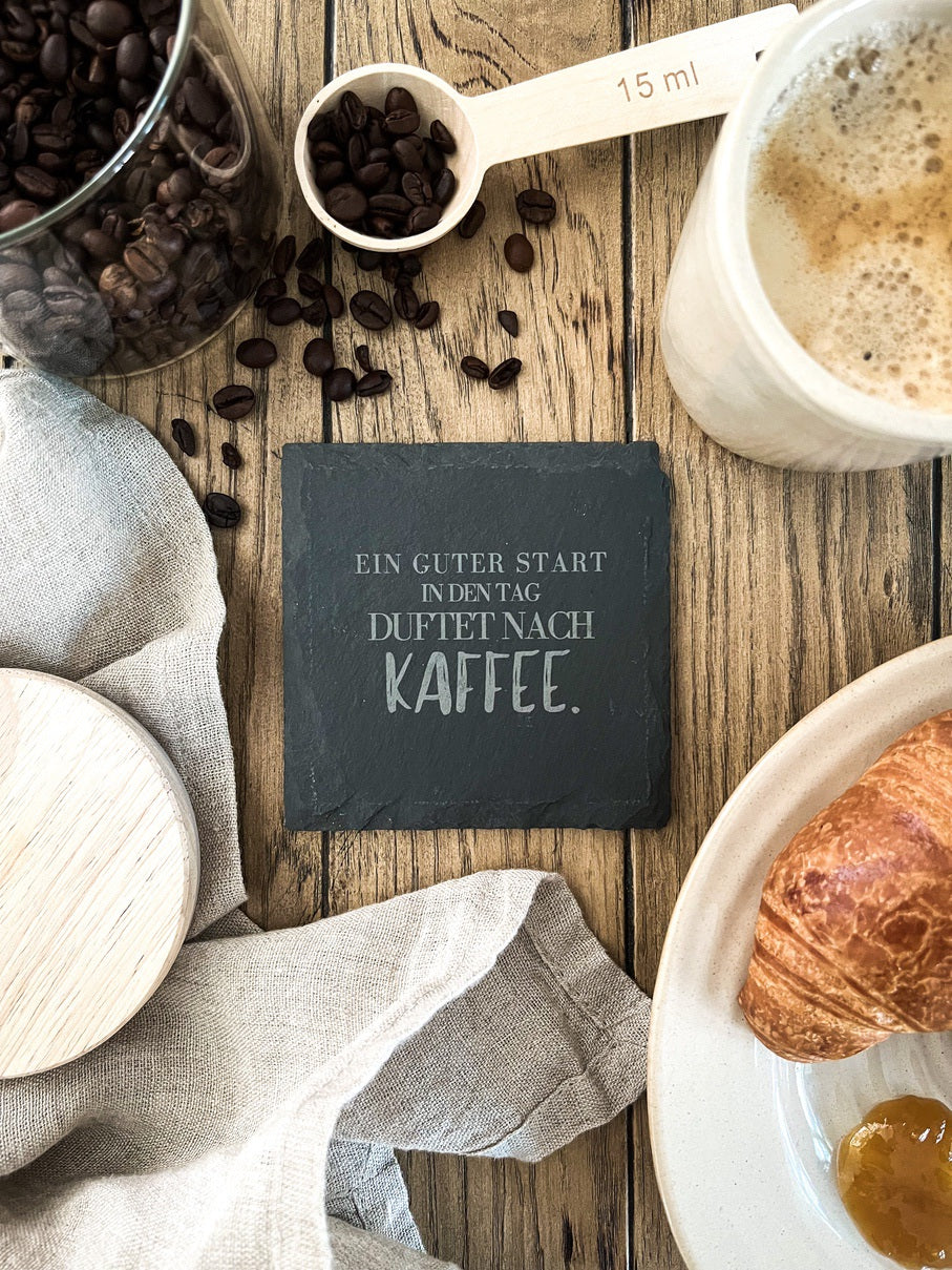 Schiefer-Untersetzer | Deutsche Kaffee-Sprüche 4er-Set