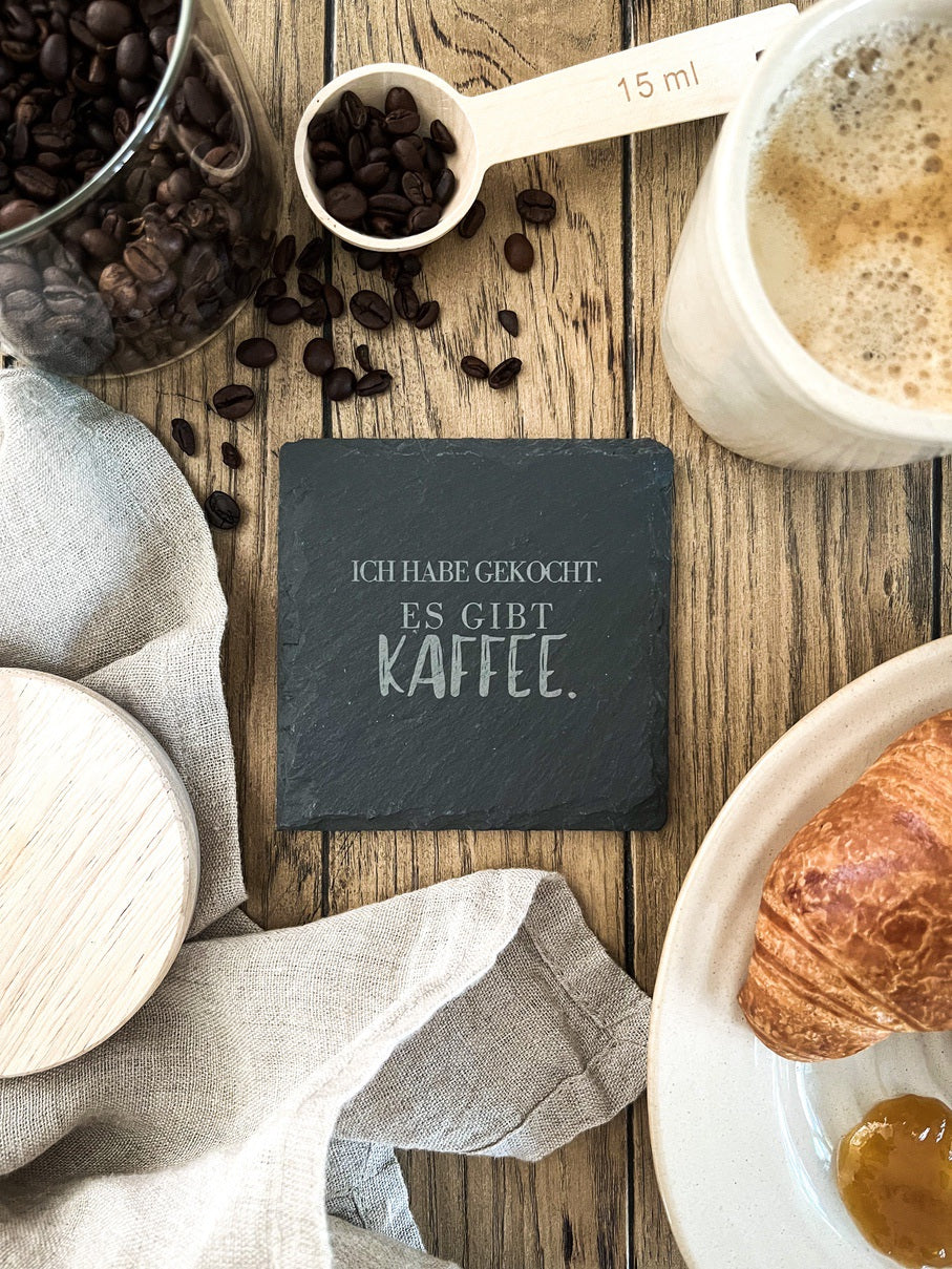 Schiefer-Untersetzer | Deutsche Kaffee-Sprüche 4er-Set