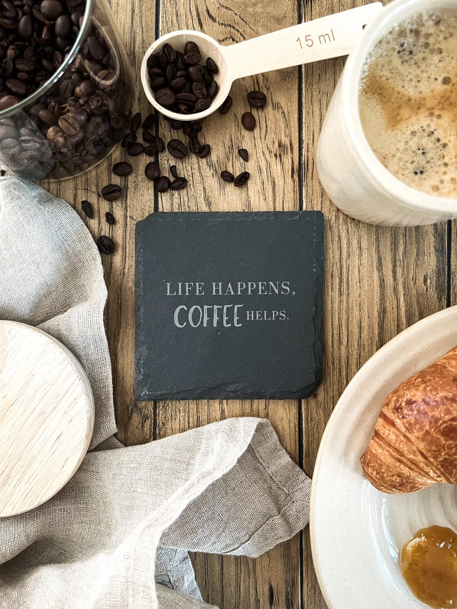 Schiefer-Untersetzer | Englische Kaffee-Sprüche 4er-Set