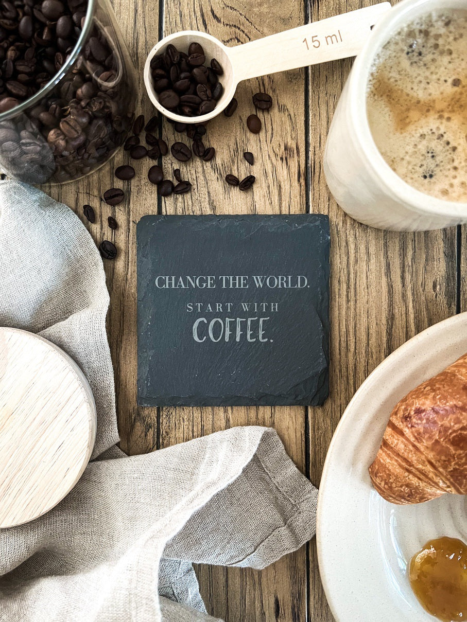 Schiefer-Untersetzer | Englische Kaffee-Sprüche 4er-Set