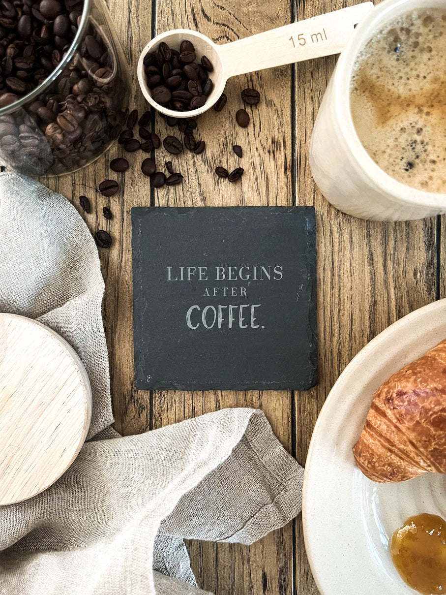 Schiefer-Untersetzer | Englische Kaffee-Sprüche 4er-Set