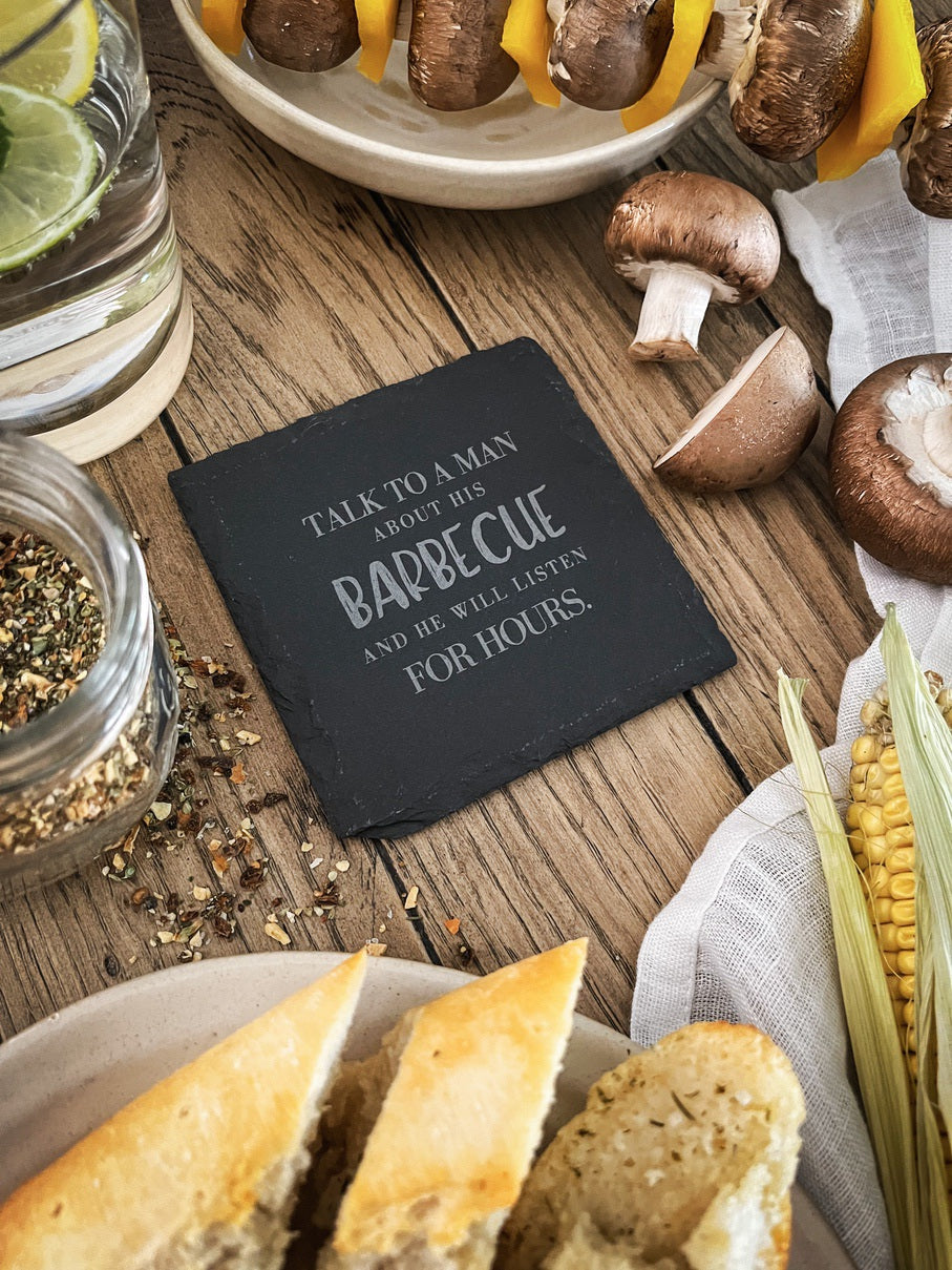 Schiefer-Untersetzer | Barbecue-Sprüche 4er-Set