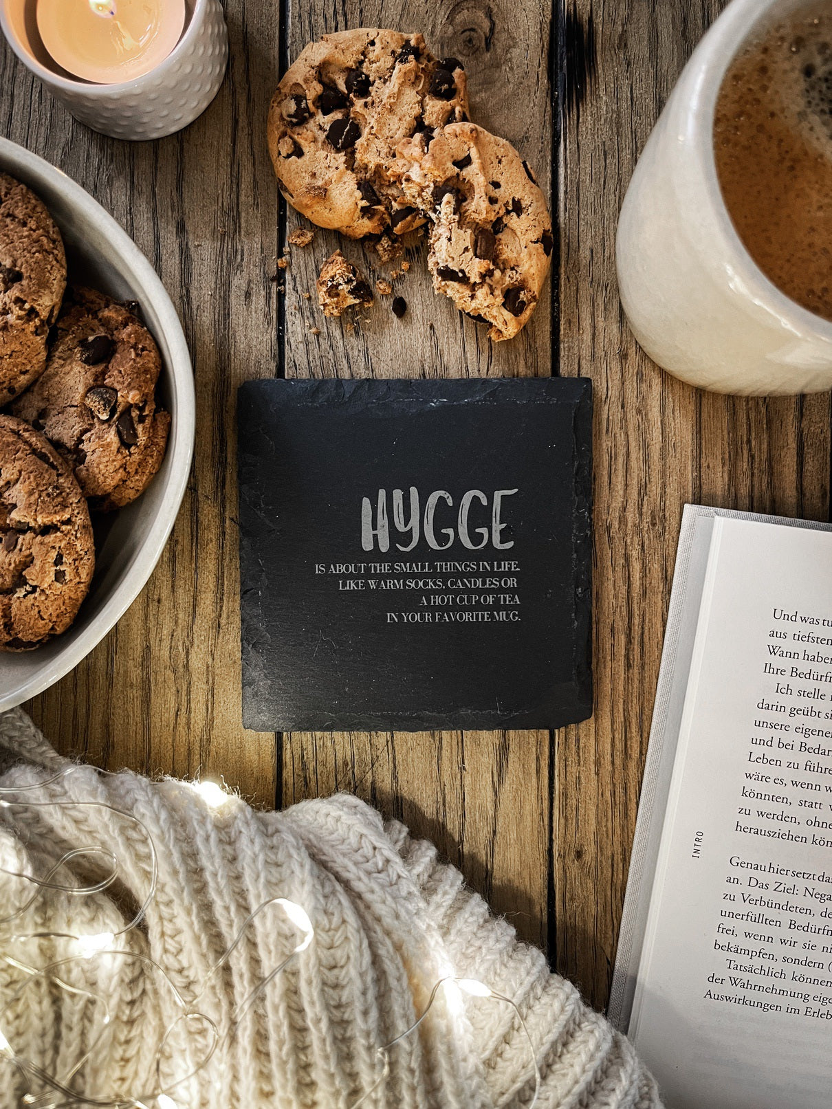Schiefer-Untersetzer | Hygge-Sprüche 4er-Set