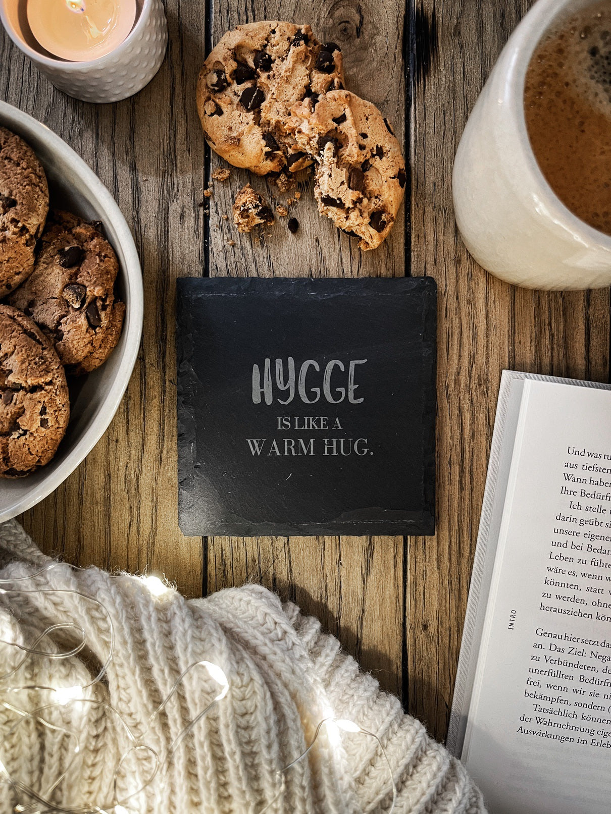 Schiefer-Untersetzer | Hygge-Sprüche 4er-Set