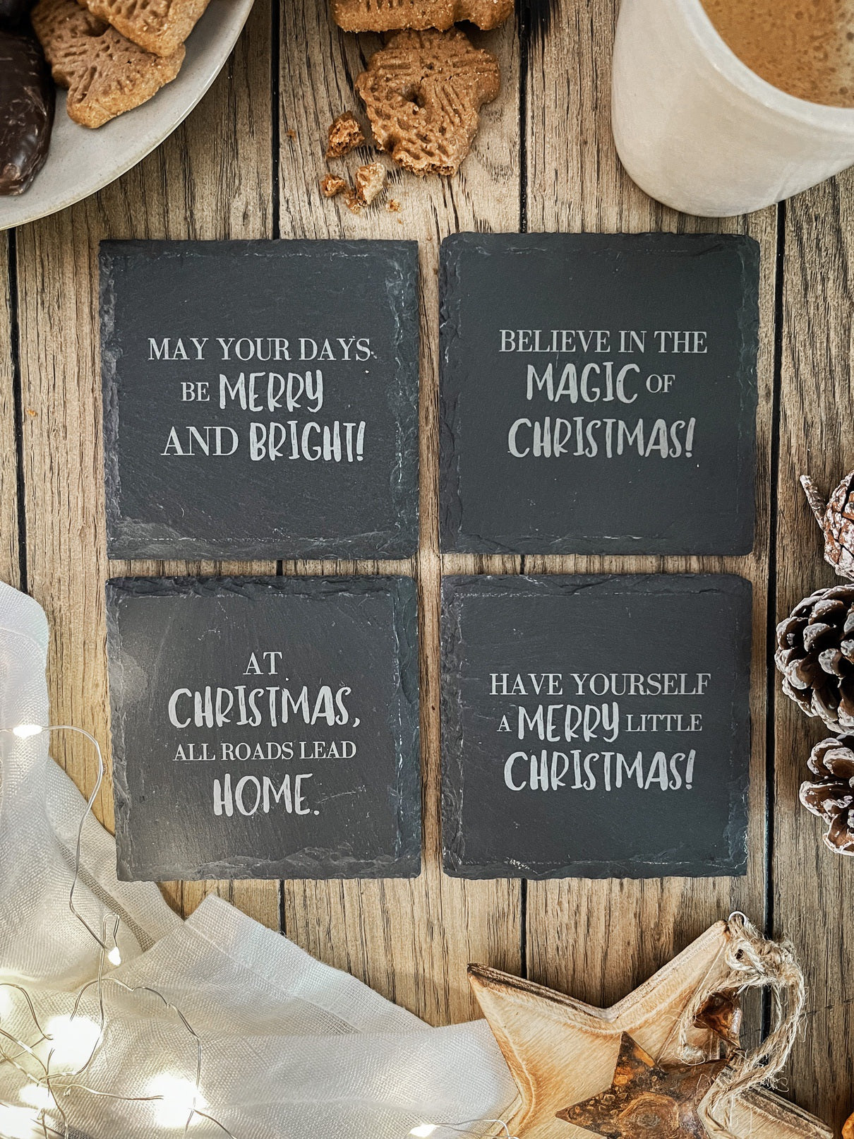 Schiefer-Untersetzer | Weihnachten 4er-Set