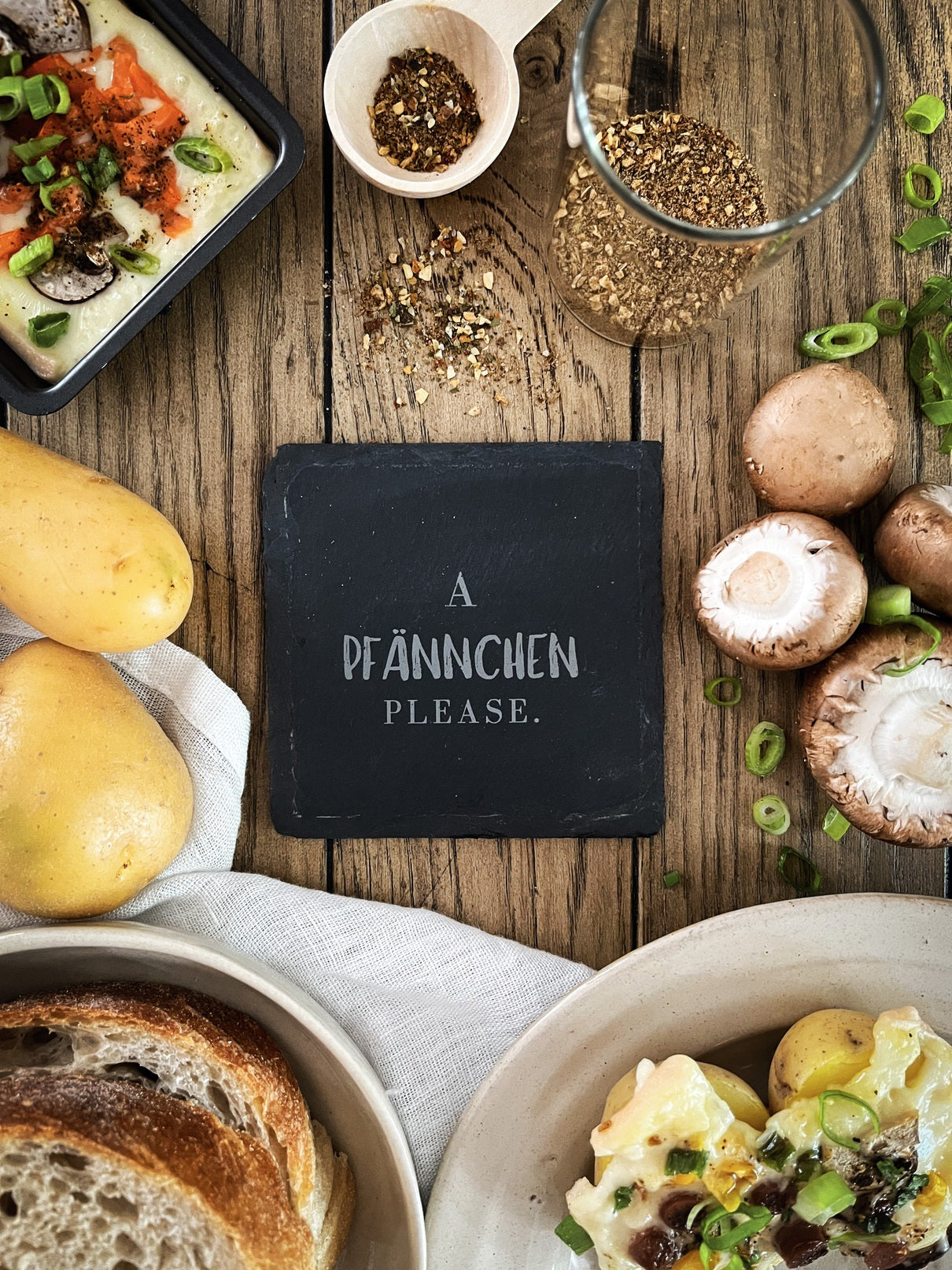 Schiefer-Untersetzer | Raclette-Sprüche 4er-Set