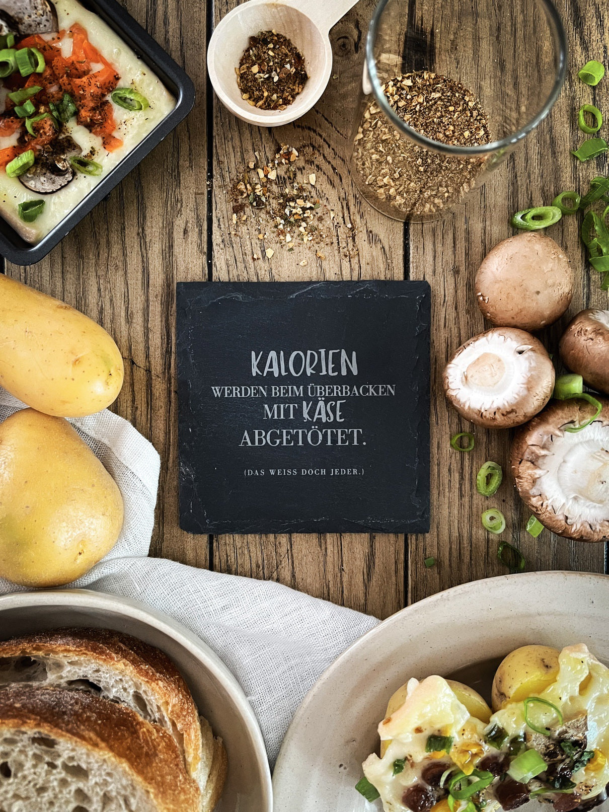 Schiefer-Untersetzer | Raclette-Sprüche 4er-Set