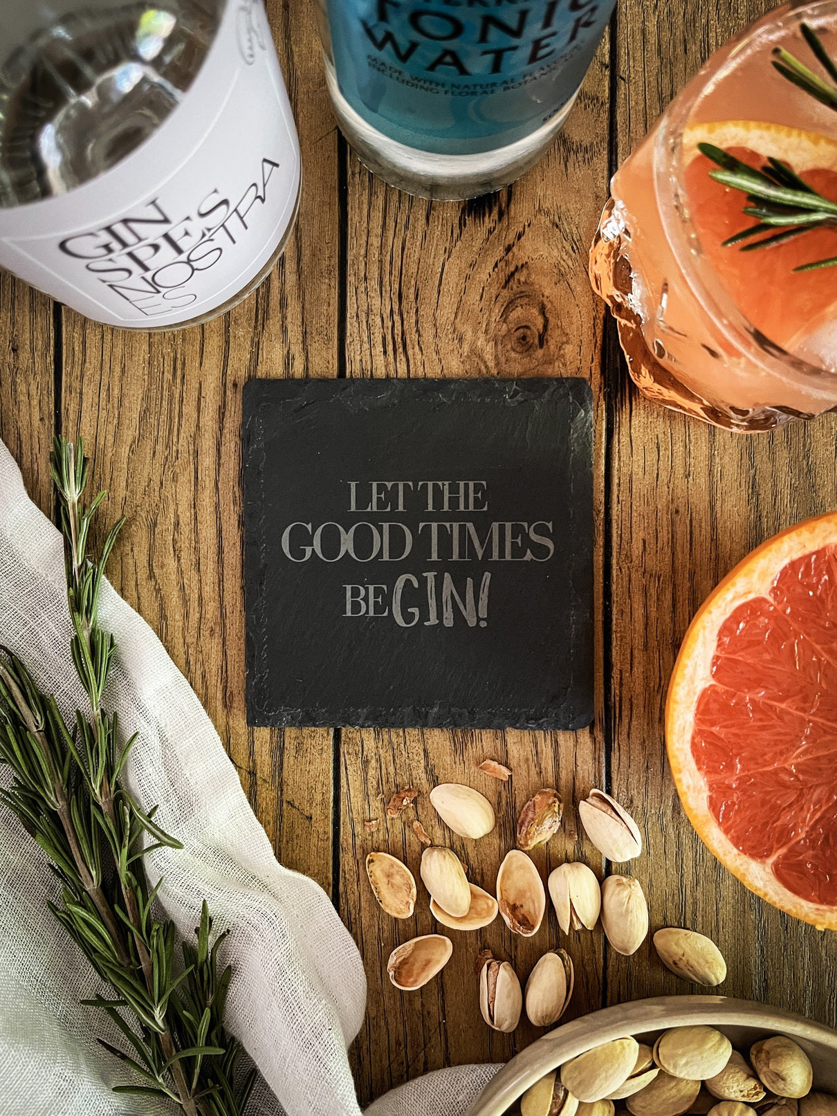 Schiefer-Untersetzer | Englische Gin-Sprüche 4er-Set