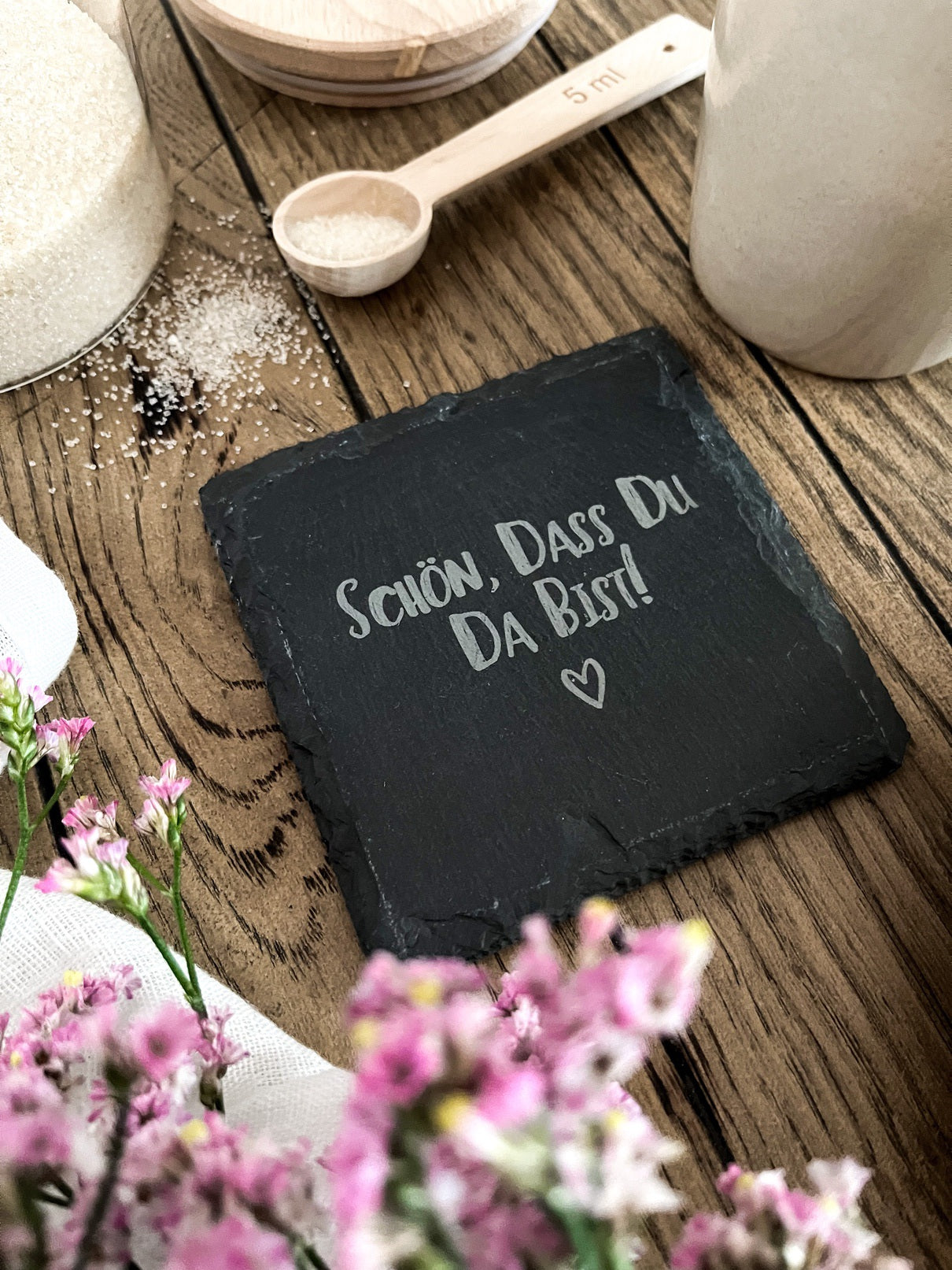 Schiefer-Untersetzer | Schön, dass du da bist 4er-Set