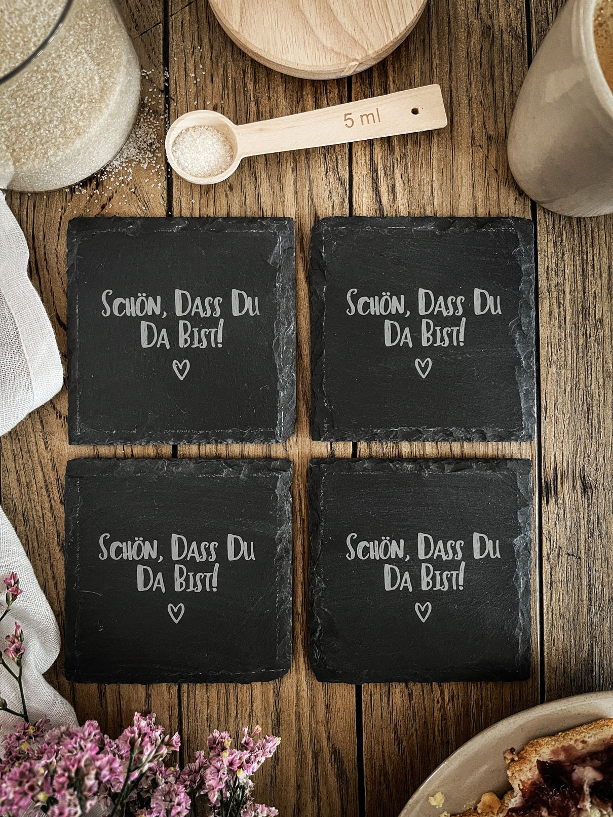 Schiefer-Untersetzer | Schön, dass du da bist 4er-Set