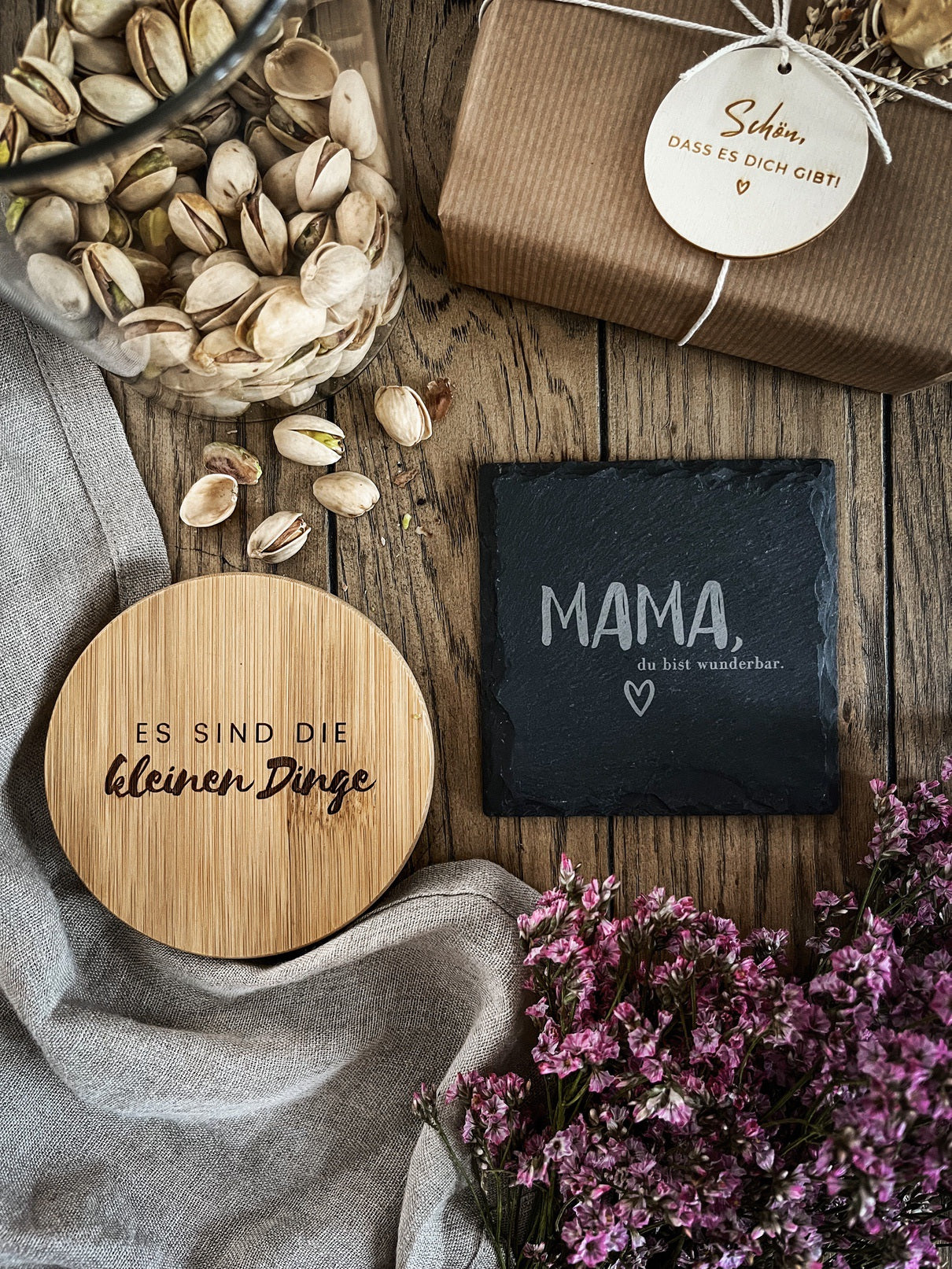 Geschenkset "Mama" | Vorratsglas 1000ml & Mama-Untersetzer