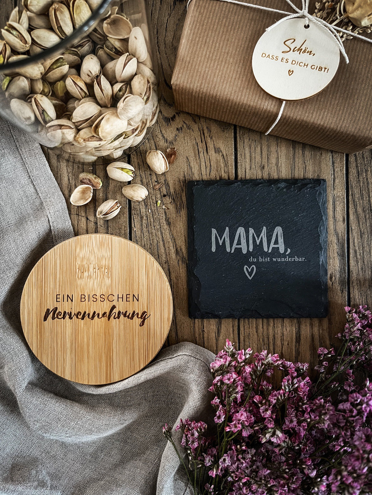 Geschenkset "Mama" | Vorratsglas 1000ml & Mama-Untersetzer