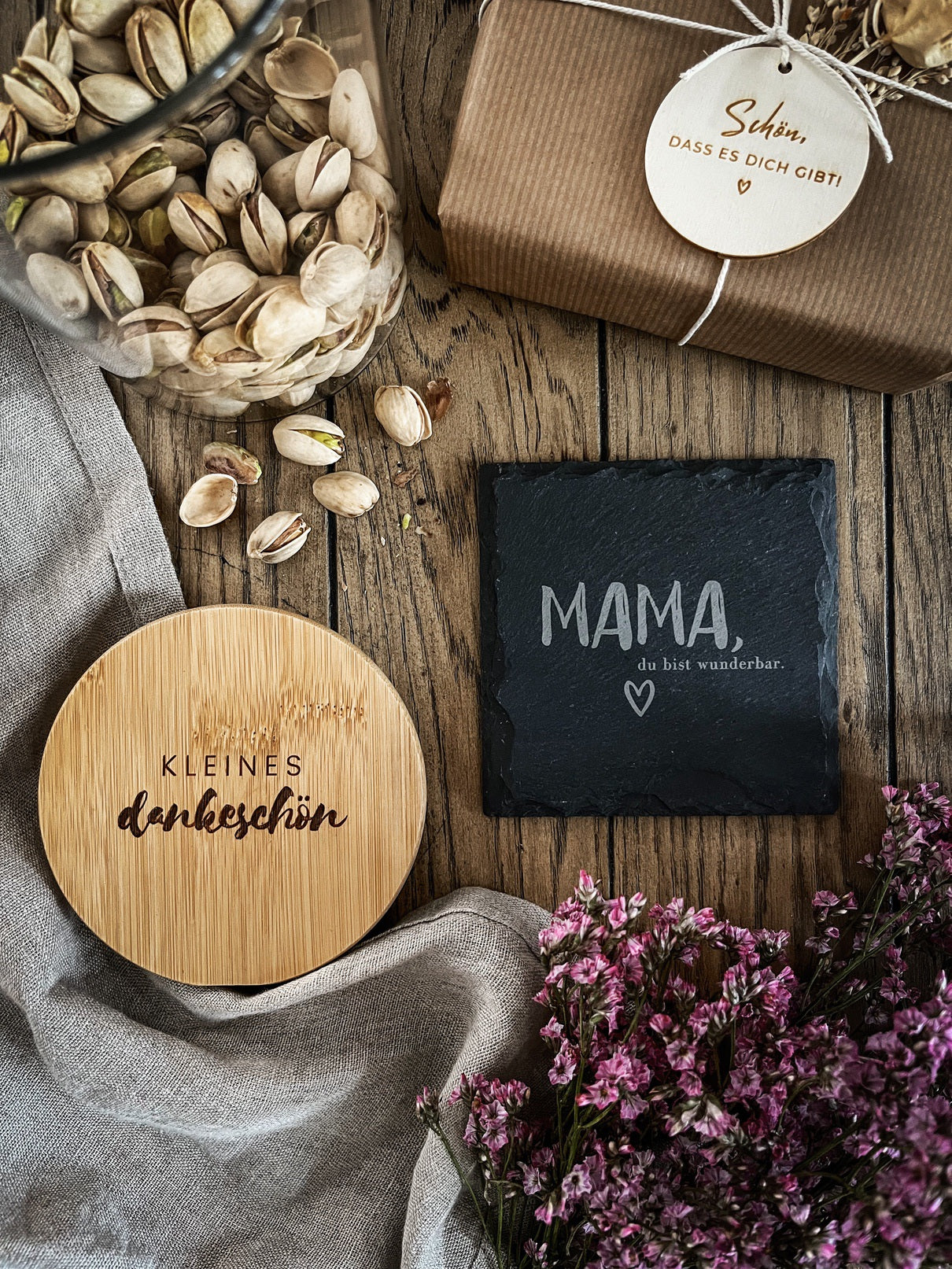 Geschenkset "Mama" | Vorratsglas 1000ml & Mama-Untersetzer