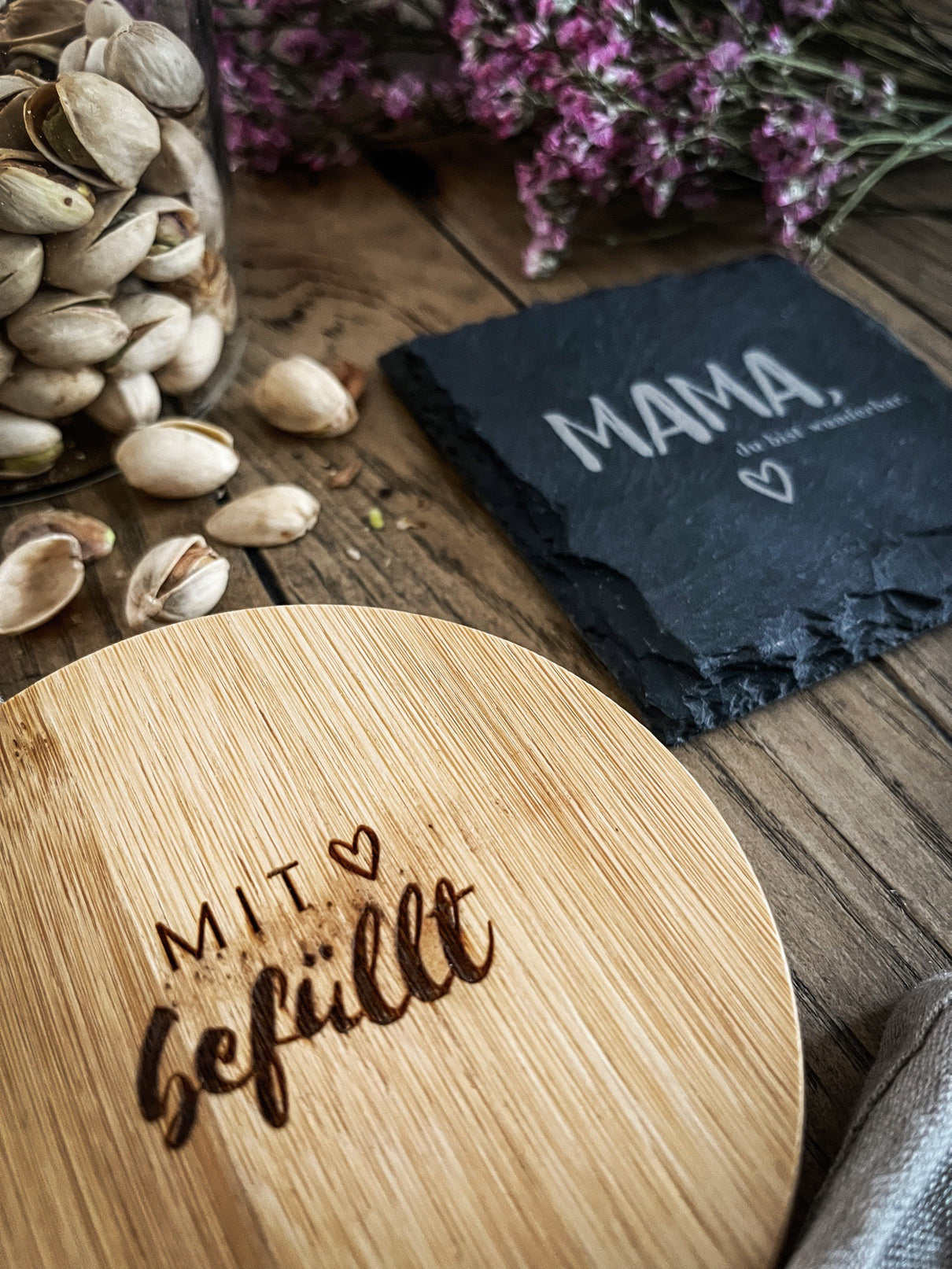 Geschenkset "Mama" | Vorratsglas 1000ml & Mama-Untersetzer