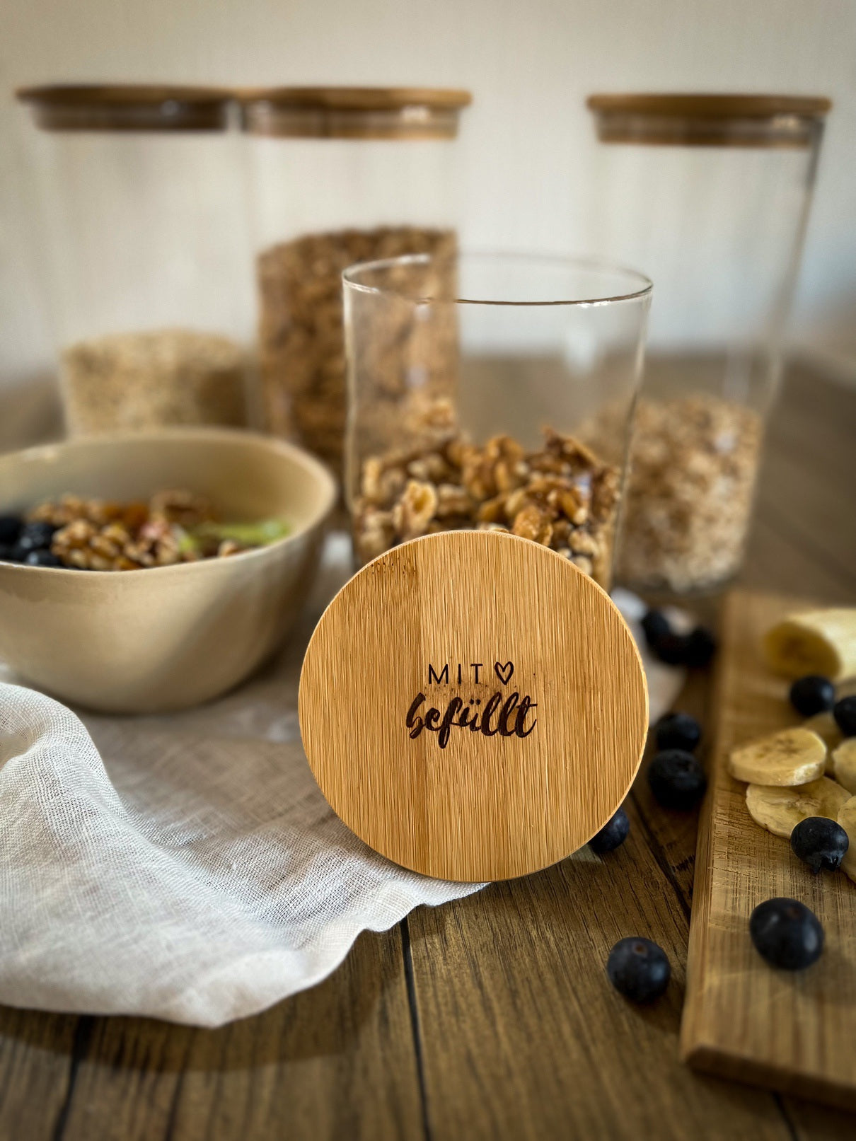 Vorratsglas mit Holzdeckel graviert | Mit Liebe befüllt