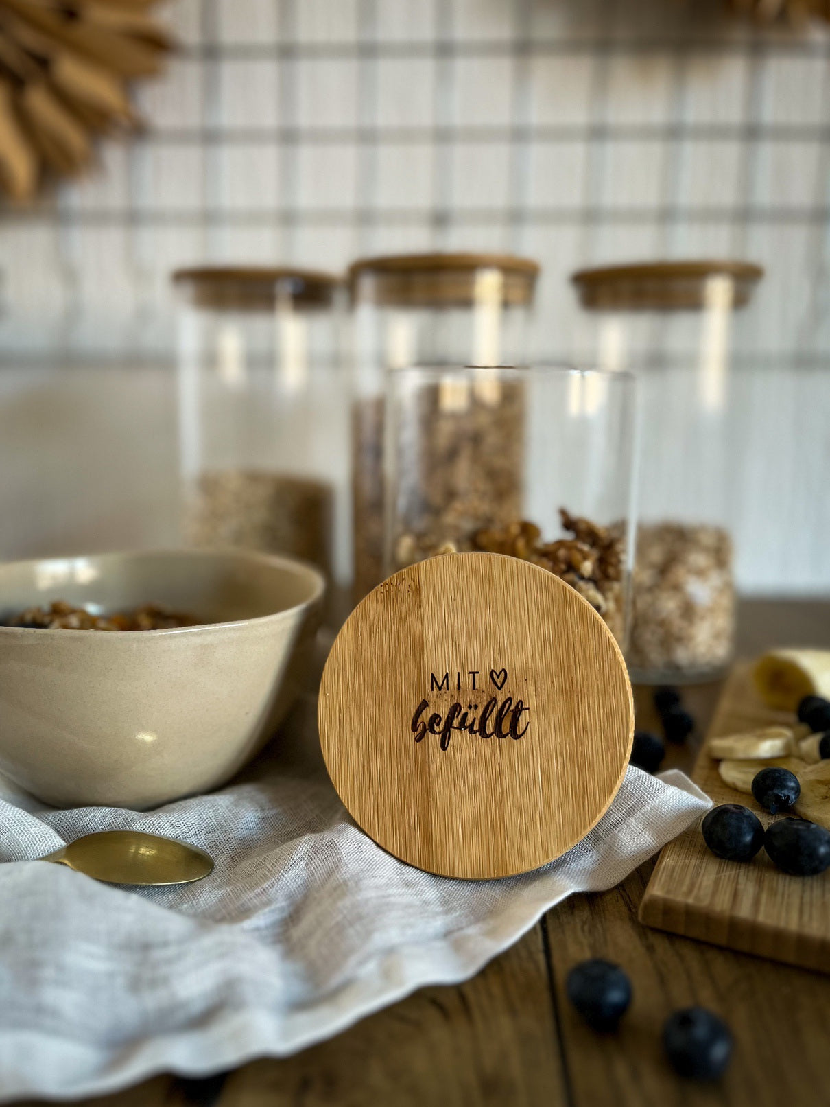 Vorratsglas mit Holzdeckel graviert | Mit Liebe befüllt
