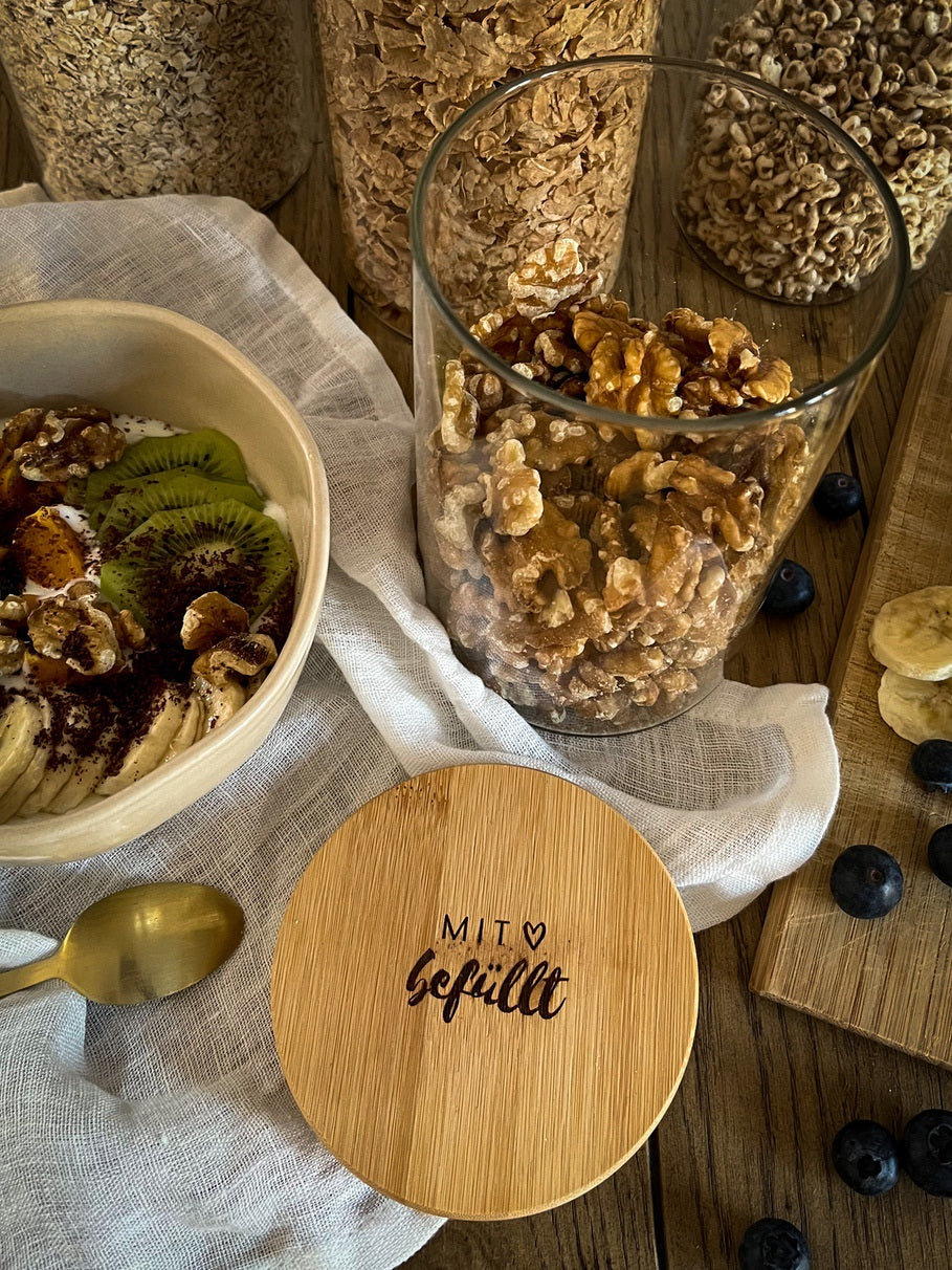 Vorratsglas mit Holzdeckel graviert | Mit Liebe befüllt