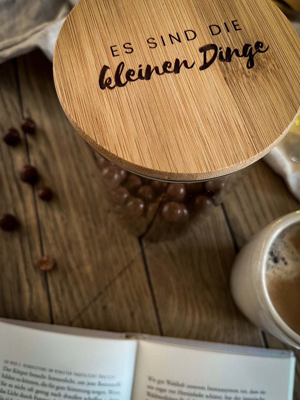 Vorratsglas mit Holzdeckel graviert | Es sind die kleinen Dinge