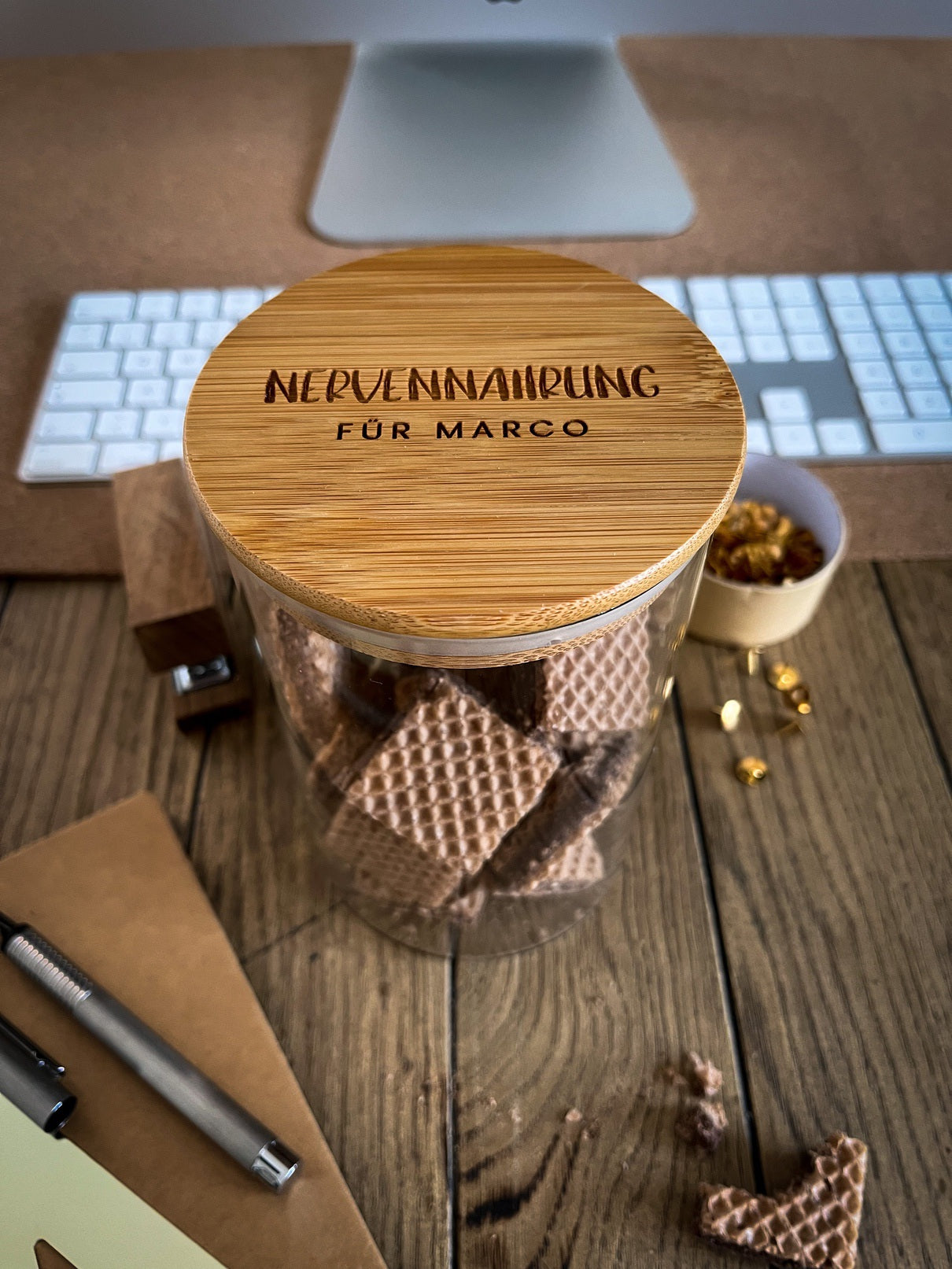 Personalisiertes Vorratsglas mit Holzdeckel graviert | Nervennahrung