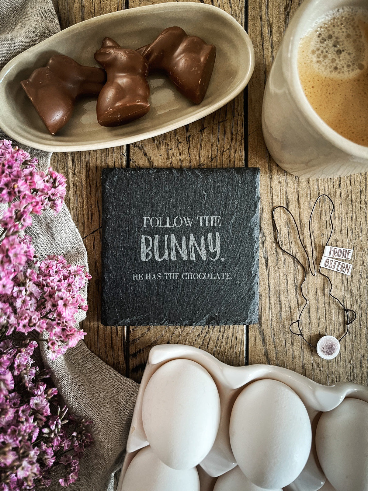 Schiefer-Untersetzer | Oster-Sprüche 4er-Set