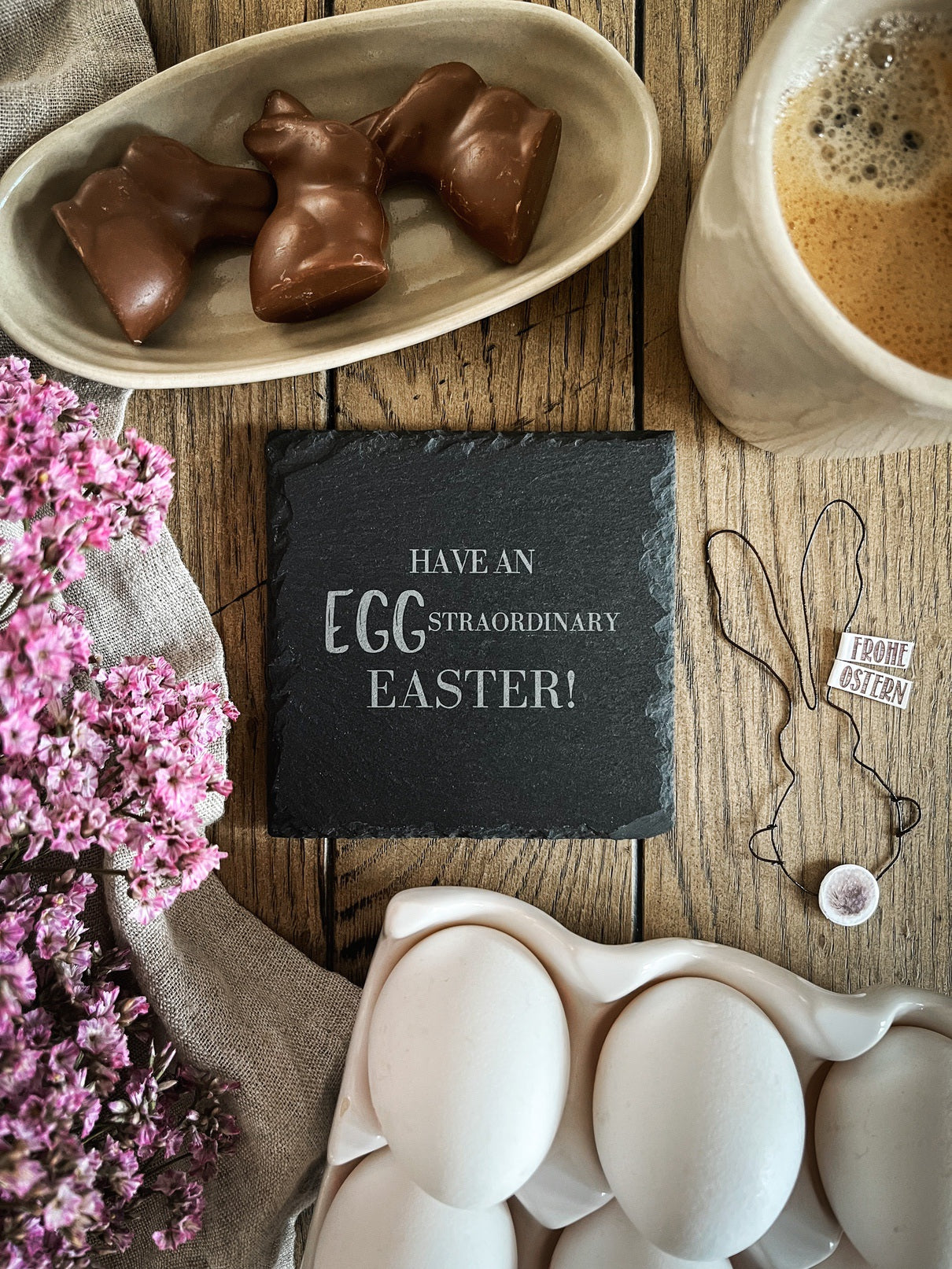 Schiefer-Untersetzer | Oster-Sprüche 4er-Set