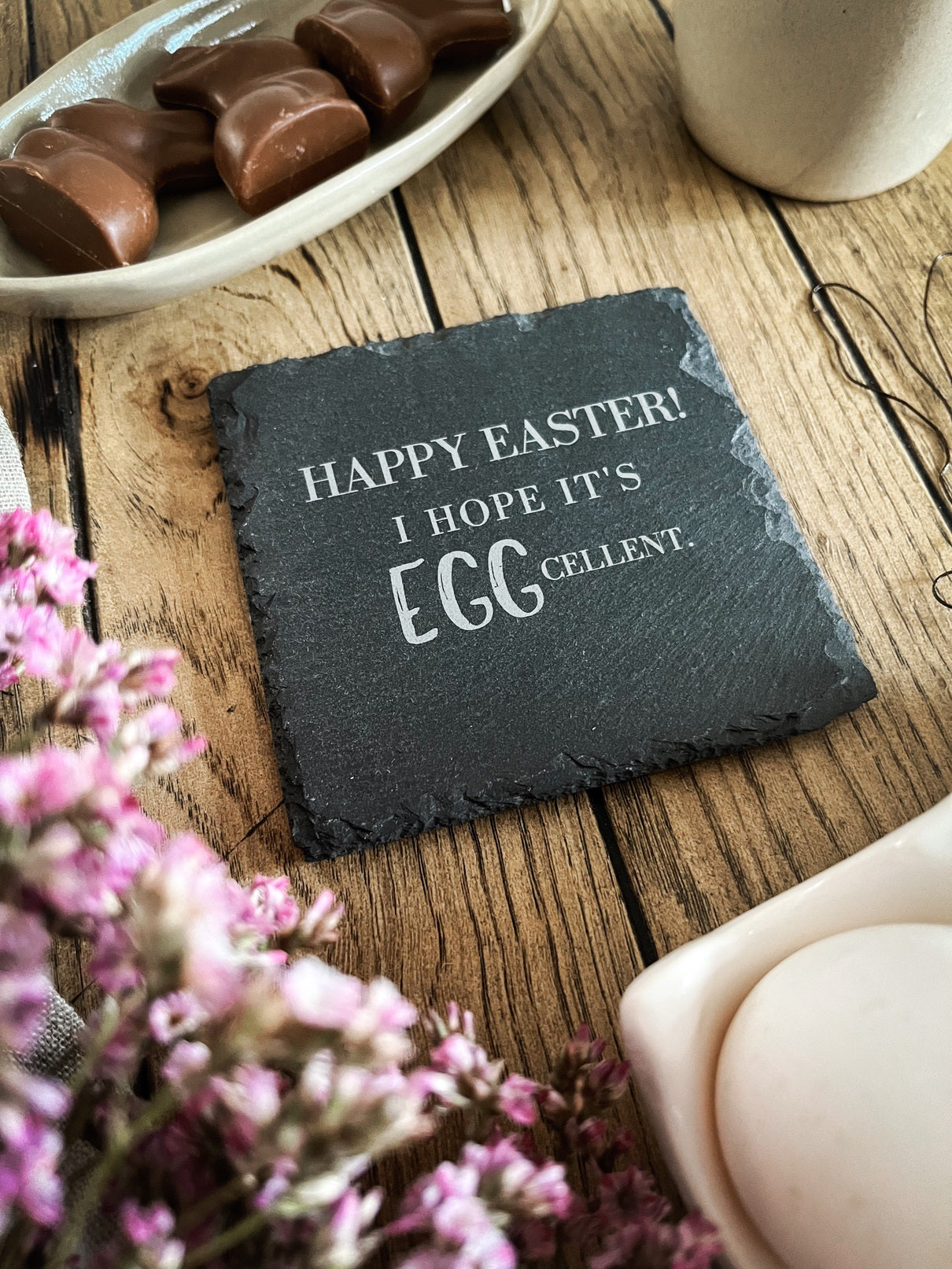 Schiefer-Untersetzer | Oster-Sprüche 4er-Set