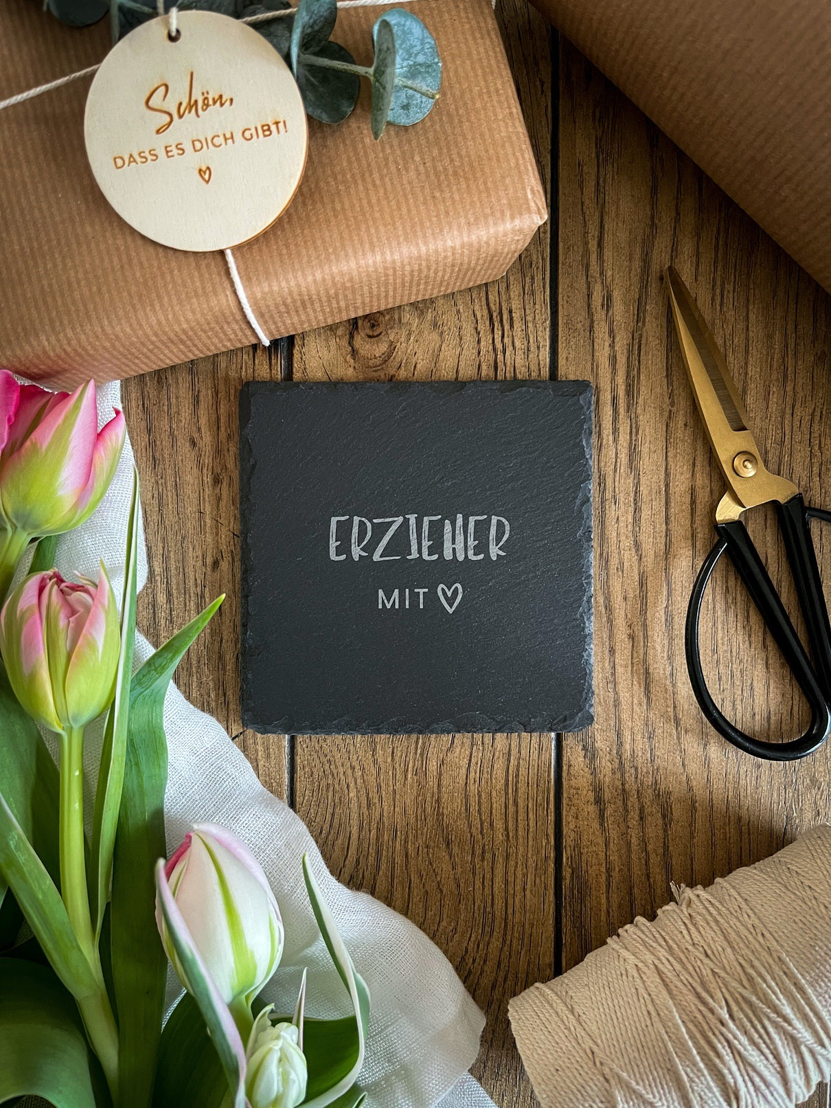 Personalisiertes Abschiedsgeschenk für Erzieher | Untersetzer Erzieher/in mit Herz