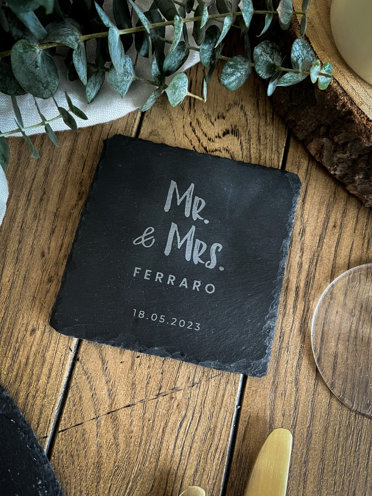 Schiefer-Untersetzer | Mr. & Mrs. personalisiert